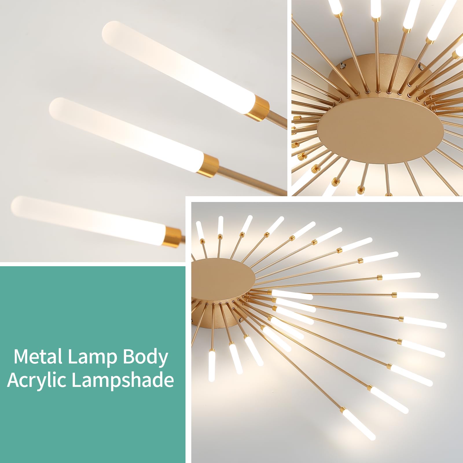 Ziidoo Modern Ceiling Light  42 Lights Metal Firework Designed Chic Led Lighting Fixture For Farmhouse Kitchen Dining Room Bedroom Hallway Living Room (Gold And Dark Gold)