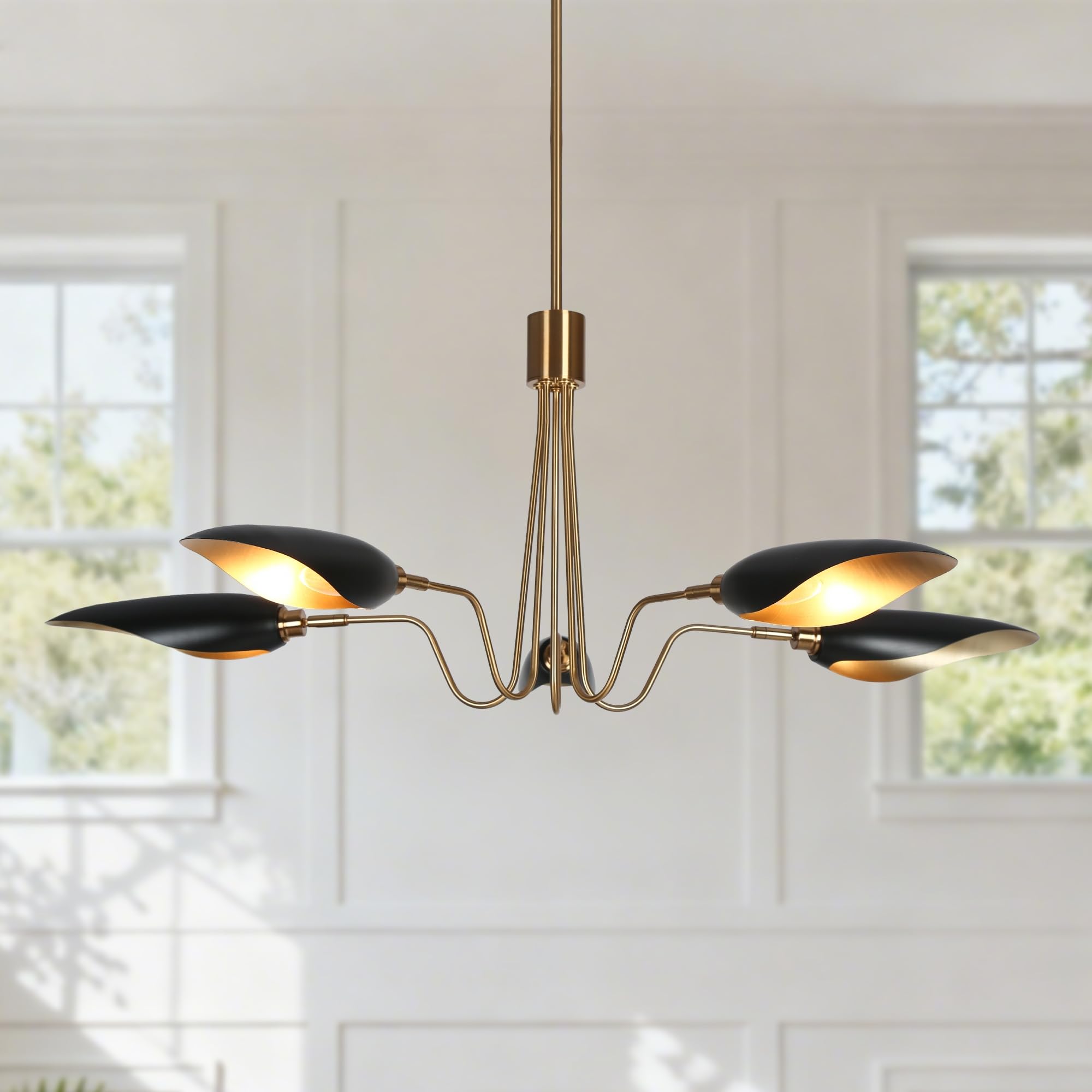 KSANA Black and Gold Chandelier, Large 5-Light Sputnik Chandeliers 40 Mid-Century Modern Kitchen Island Lighting for Dining Room