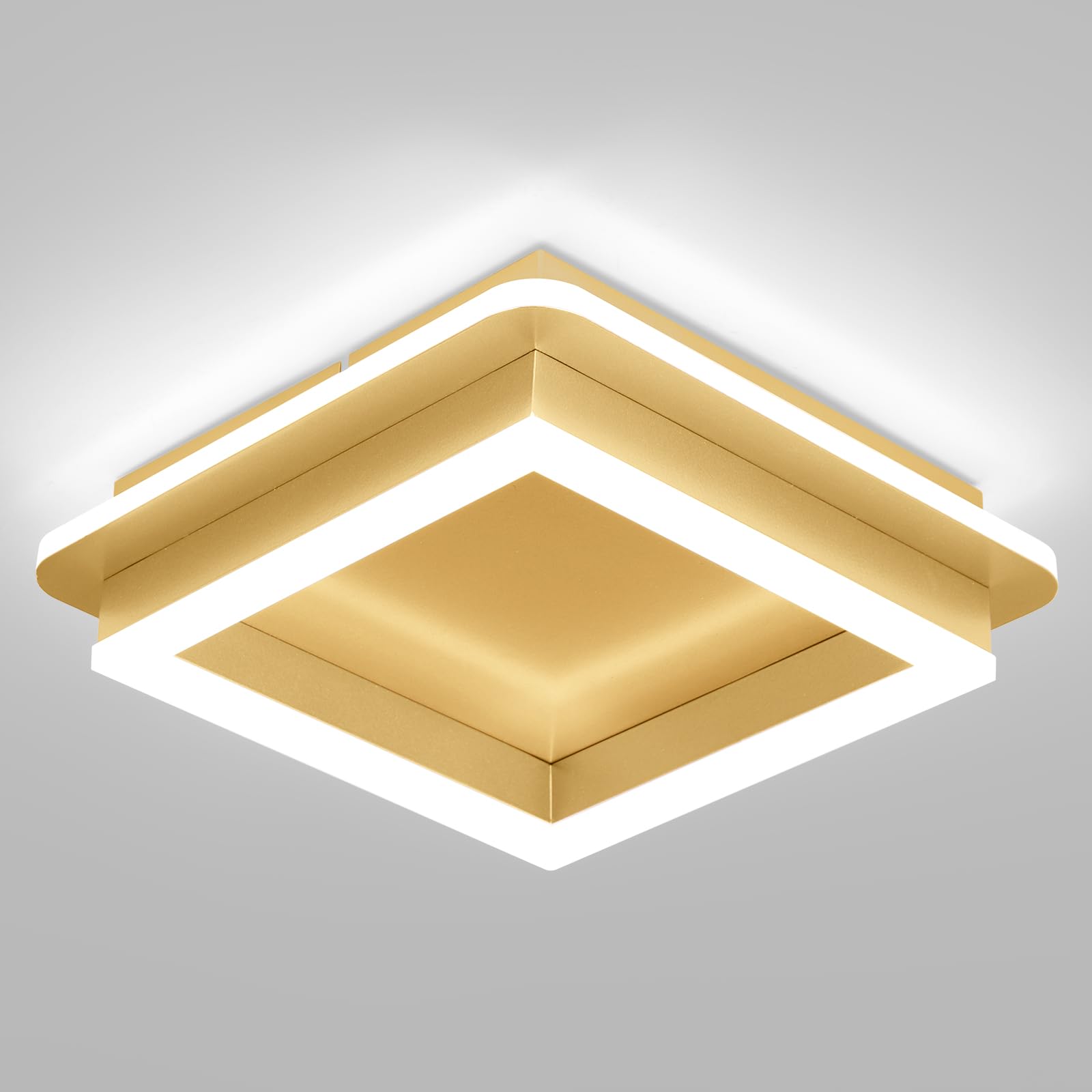 CANEOE Square LED Hallway Ceiling Light, Gold Modern Led Ceiling Light Fxitures, 6000K Cold White Small Flush Mount Ceiling Lamp