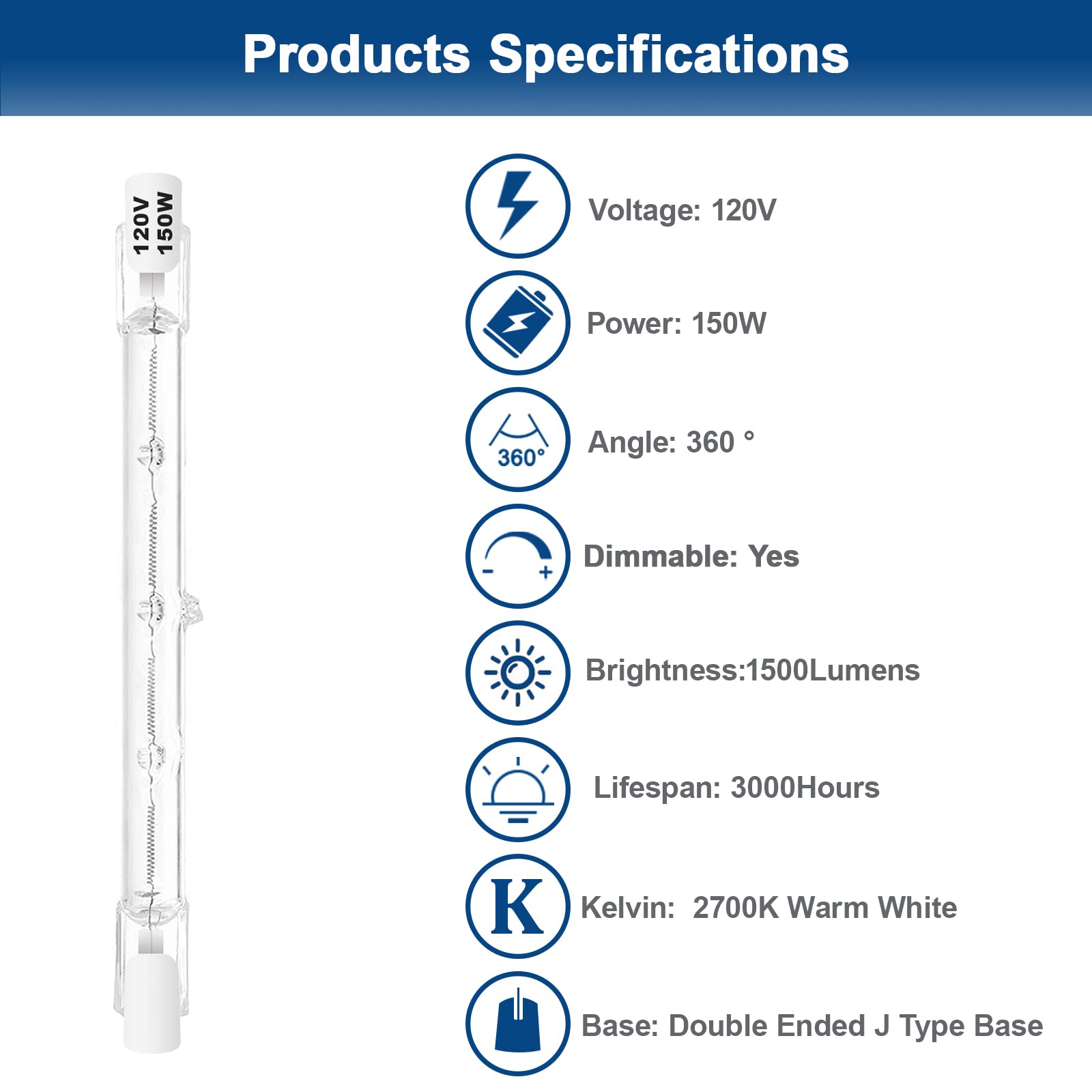 R7S Halogen Bulbs 150W Dimmable 120V 118Mm T3 J Type Floodlight Bulb With Long Lifespan, 2700K Warm White Linear Double Ended Li
