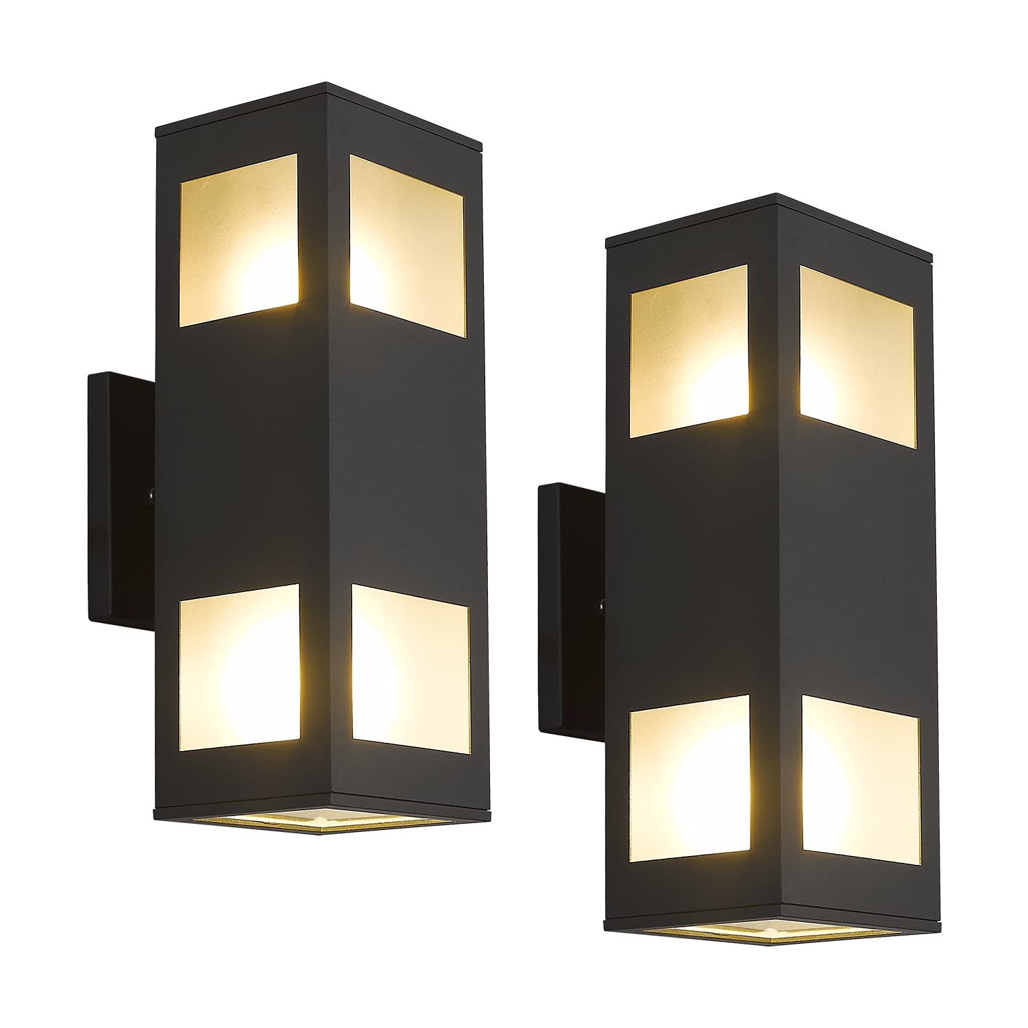 Harriet Outdoor Wall Lights, Waterproof Aluminum Sconces, Up/Down Lighting, Black Finish, 2 Pack