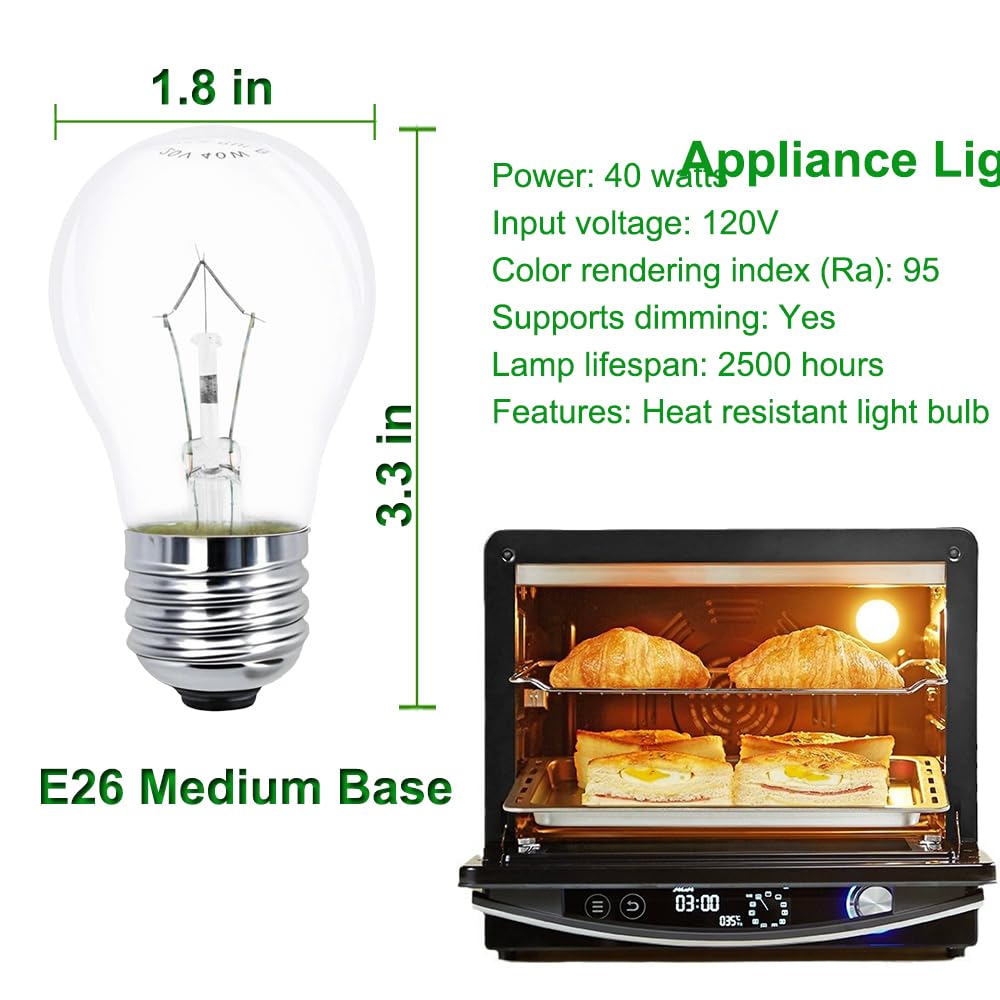 Qykavm Oven Light Bulb A15 40W Appliance Light Bulbs For Ovens/Microwaves/Range Hood/Refrigerator,High Temperature Resistance 30