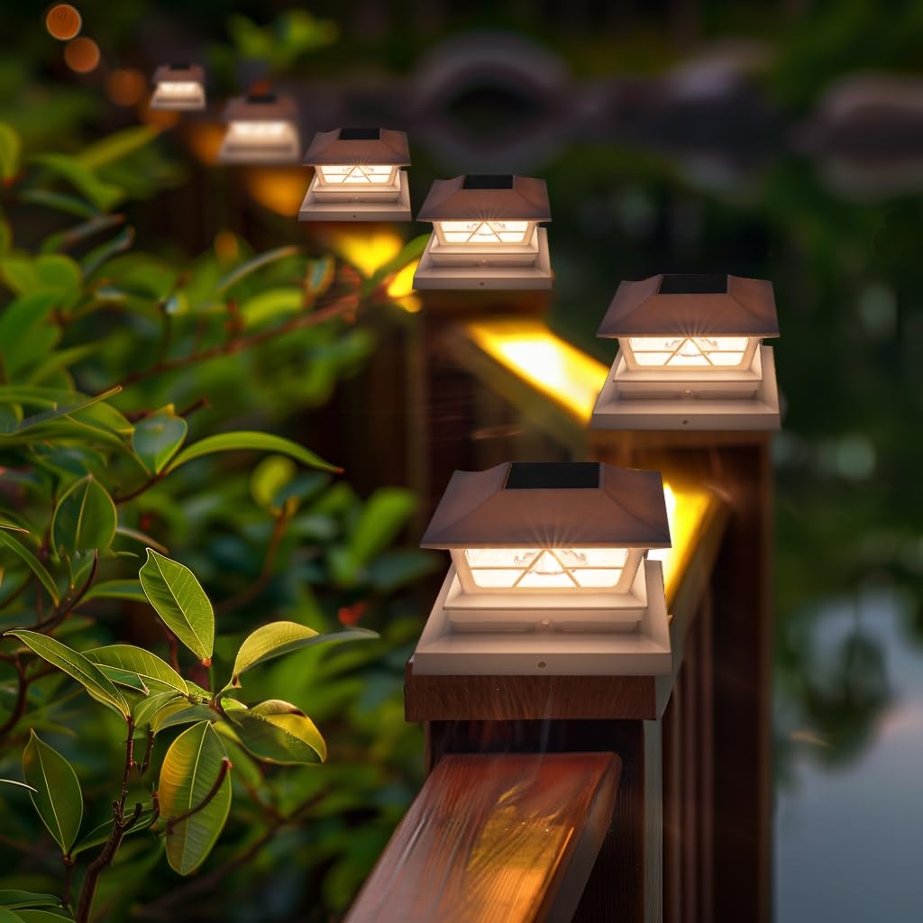 TW SHINE Solar Post Cap Lights 6 Pack, 4x4 Waterproof White/Cool White, Plastic for Yard Garden Porch, Model: White Post Lights