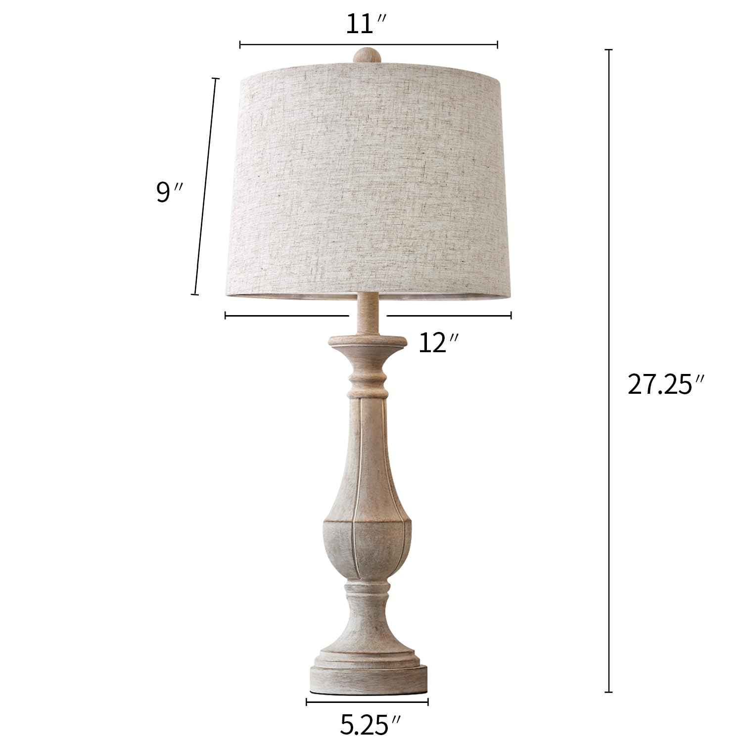 PoKat Table Lamp with 2 USB Ports, Distressed White, Mid Century Design for Living Room or Bedroom, 27.25 inches