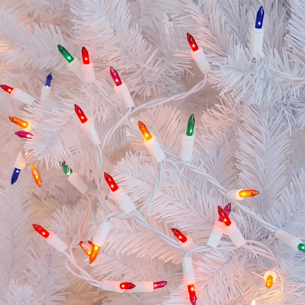 Novelty Lights 100 Light Mini String Light Set, 50 Long, White Wire, Indoor/Outdoor, Multicolor, Model MRD-25B-4