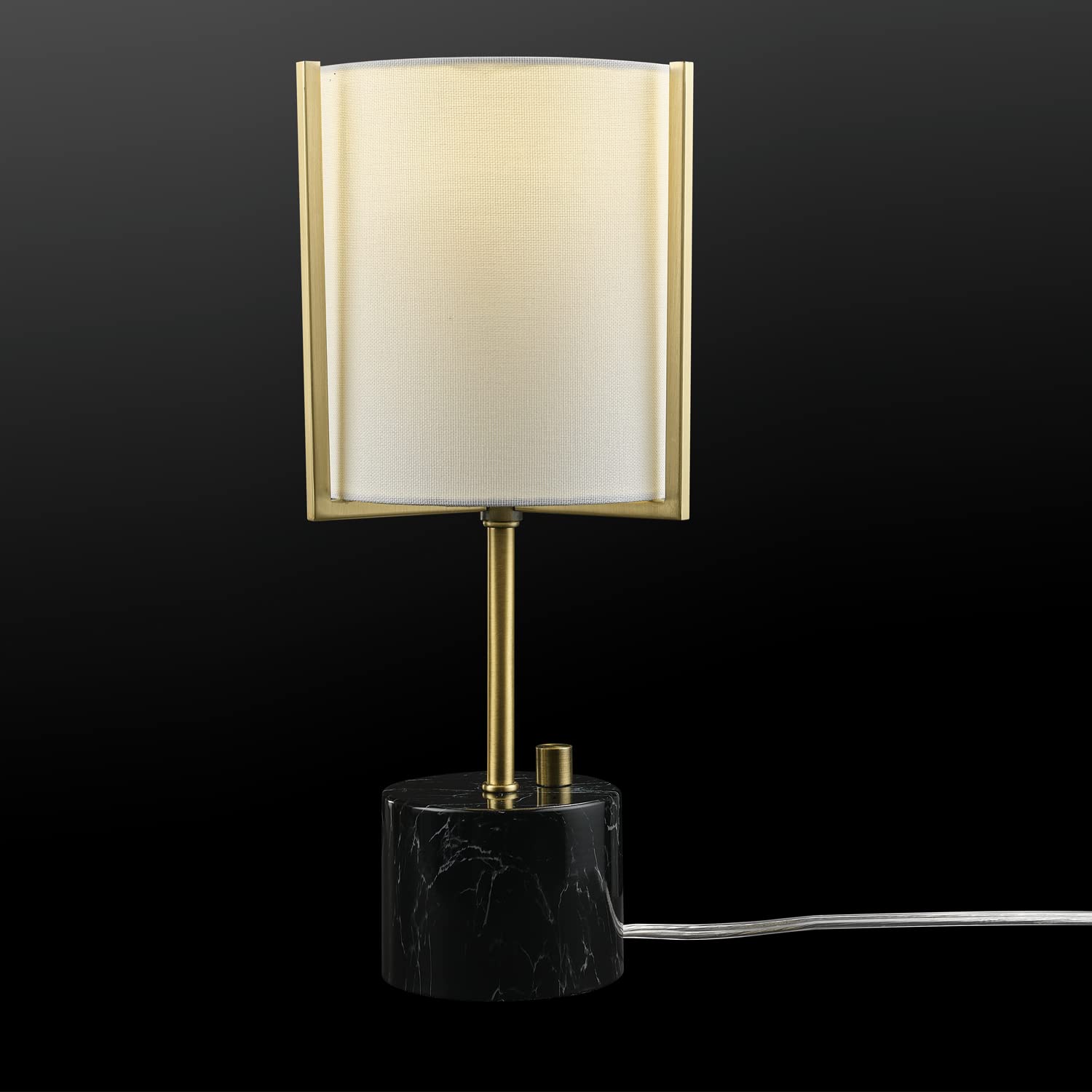 Globe Electric 67532 Table Lamp - 15" Matte Brass with Black Faux Marble Base, White Linen Shade, Stepless Rotary Dimmer