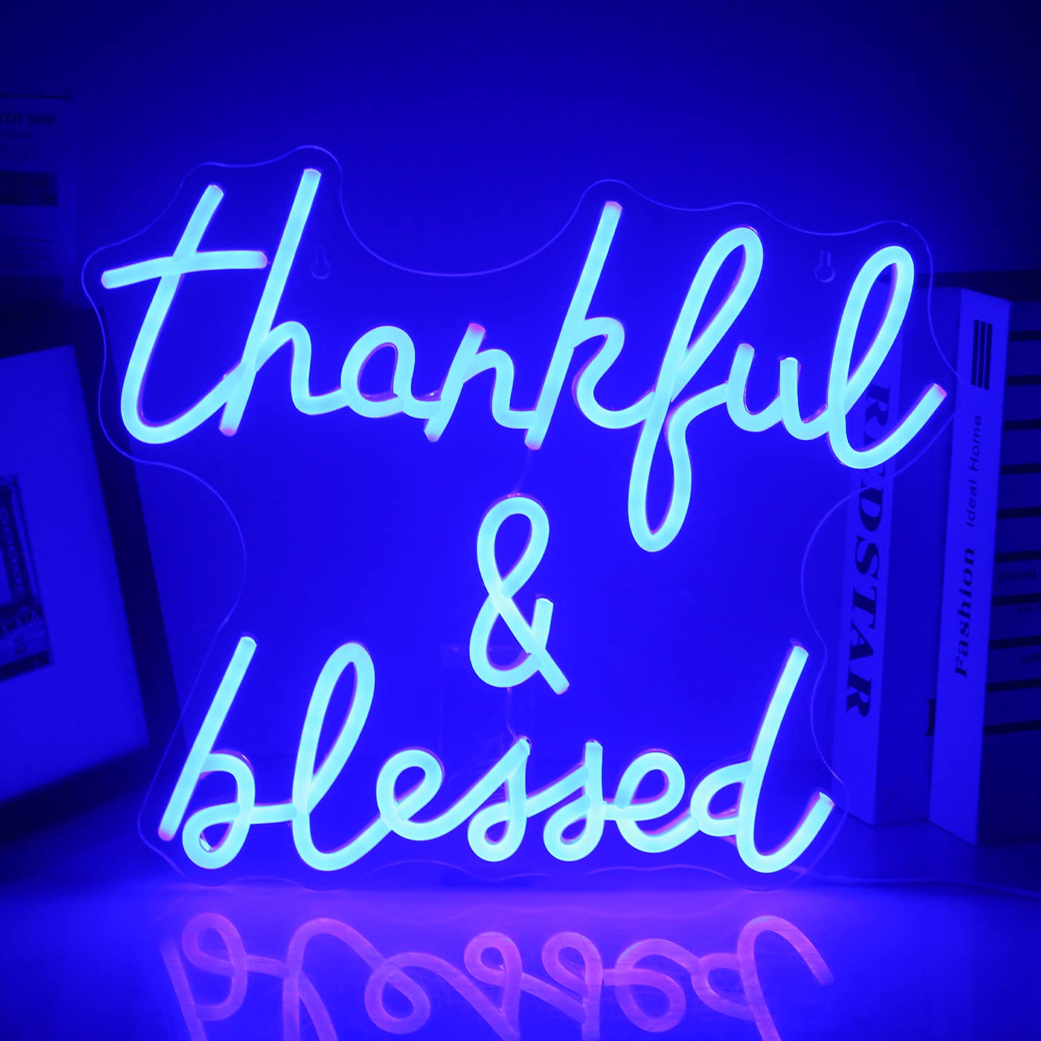 Wanxing Neon Sign - Thankful and Blessed LED Wall Decor, USB Powered, Blue, for Weddings and Birthday Parties