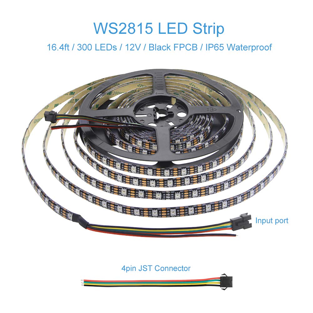 ALITOVE 12V WS2812B LED Strip Light 300 LEDs 16.4ft Waterproof IP65 Black FPCB Model AL2815BKEWP300