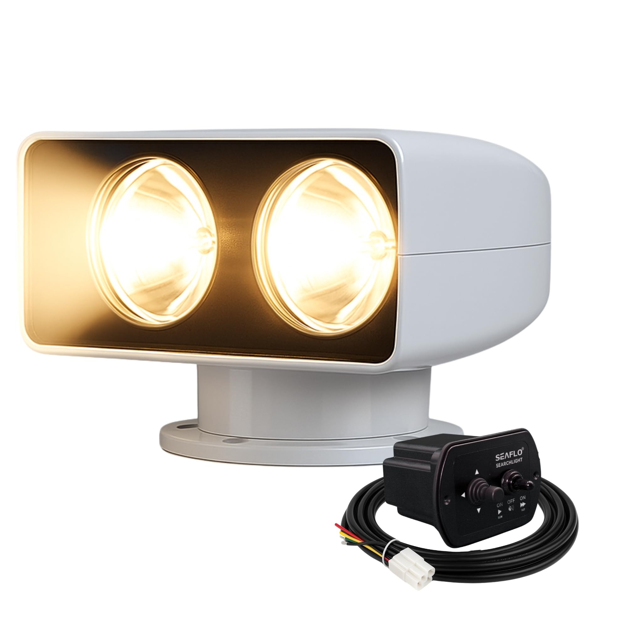 SEAFLO 03 Series 360 Rotating 12V DC Remote Control Halogen Boat Searchlight -100W  IP65 Waterproof  Beam Distance: 1378 FT (420m) - CE & Rohs Certified  (Candle Power: 175000cd  Voltage: 12V)