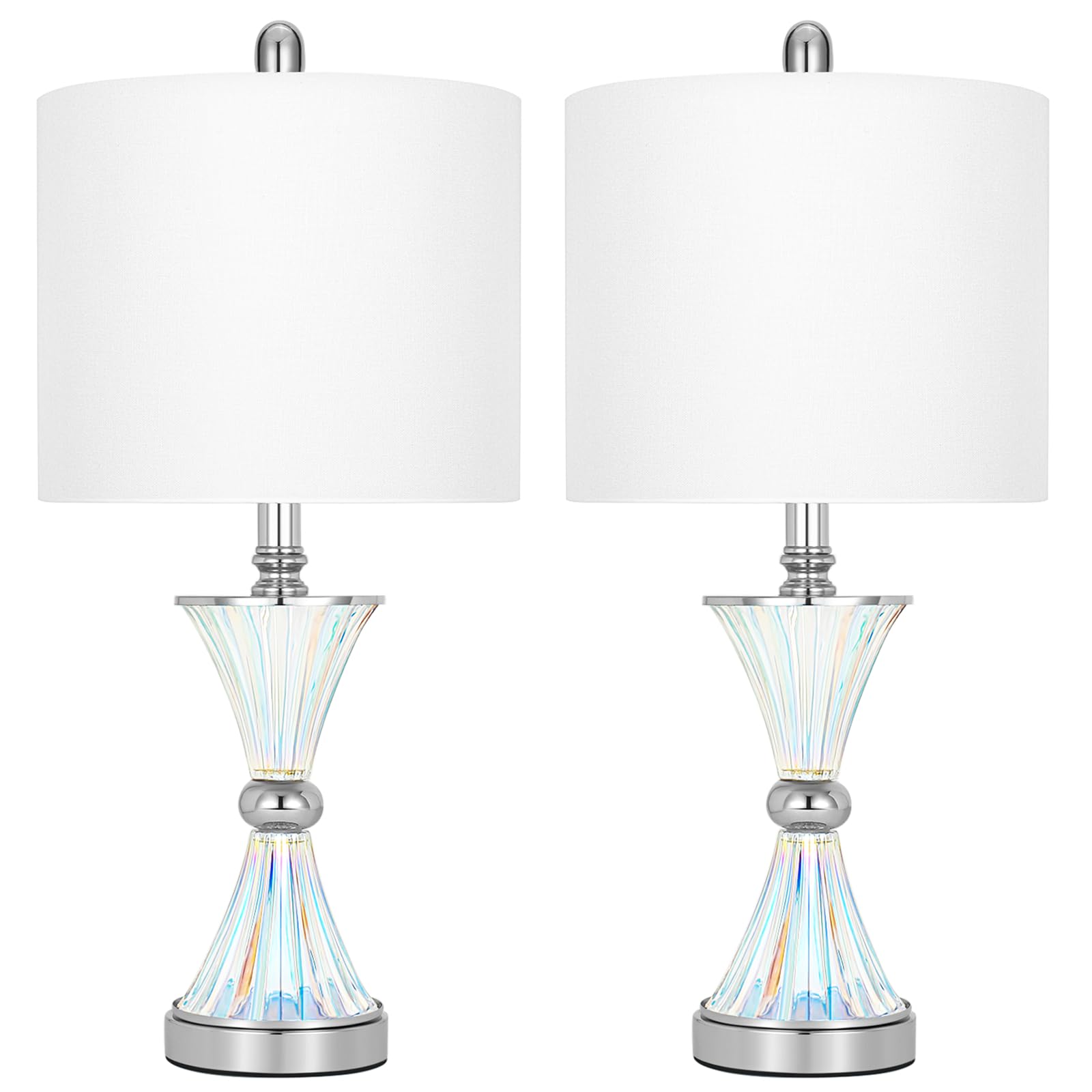 TPAMSWO Crystal Glass Table Lamps Set of 2, Modern 24.5   High Crystal Bedside Lamps, for Bedroom Living Room Home Office Desk N