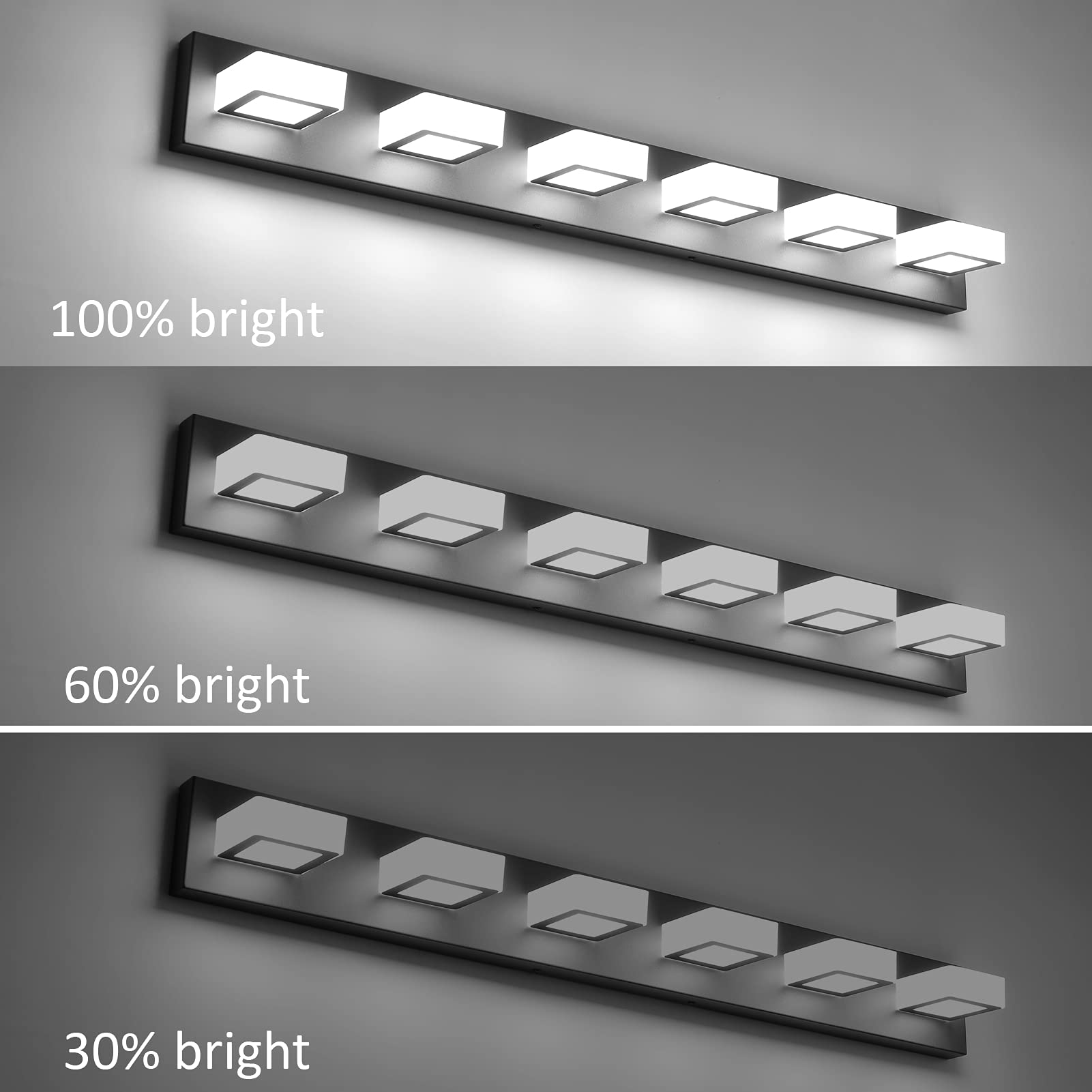 Ralbay 6 Lights Led Modern Dimmable Matte Black Vanity Light Acrylic Modern Vanity Wall Light Over Mirror Dimmable Bathroom Vani