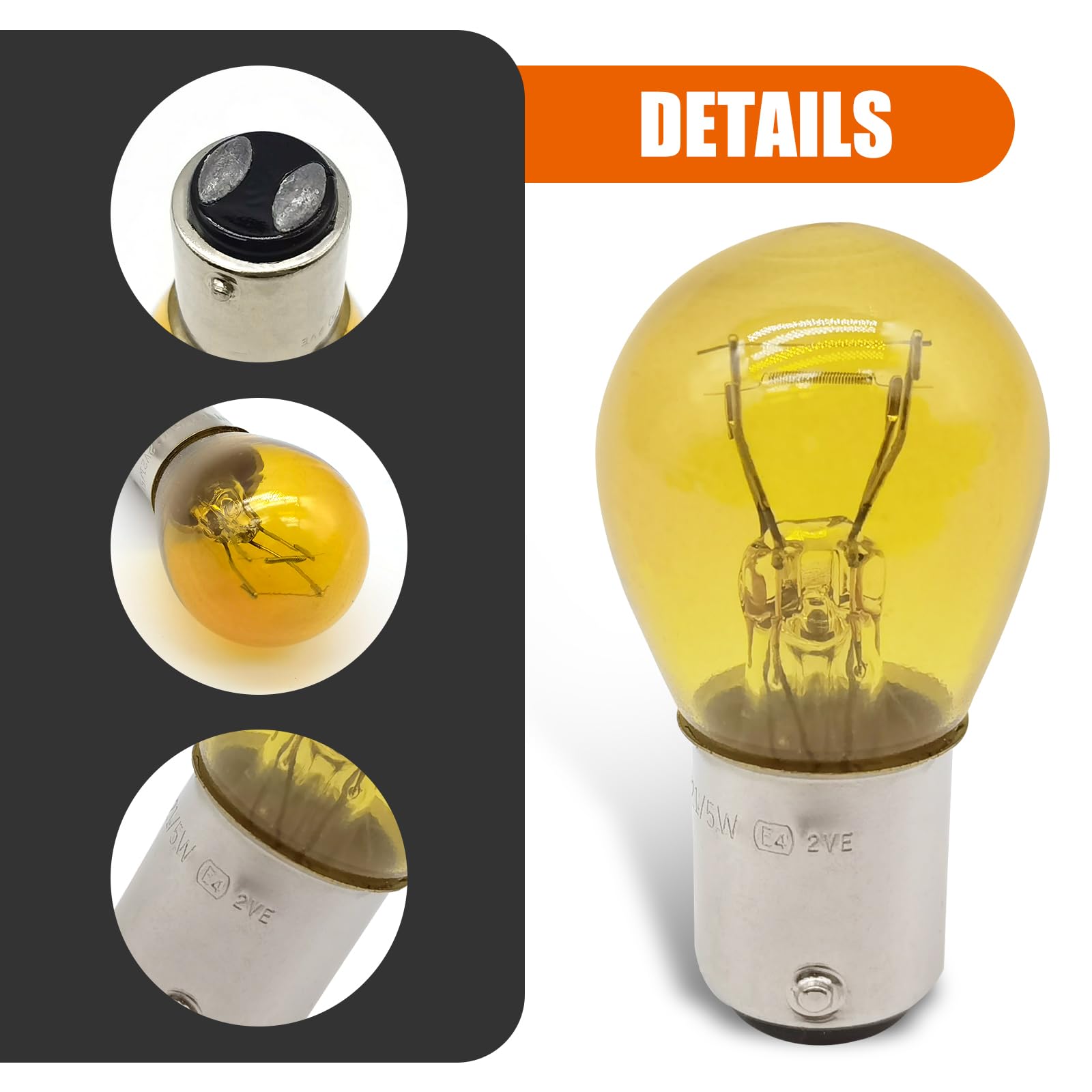 Flygun 1157 P21/5W S25 BAY15D Bulb, Double Tail Brake Lamp, 10 PCS, Yellow, Model FUNSCD2020YE-10PCS