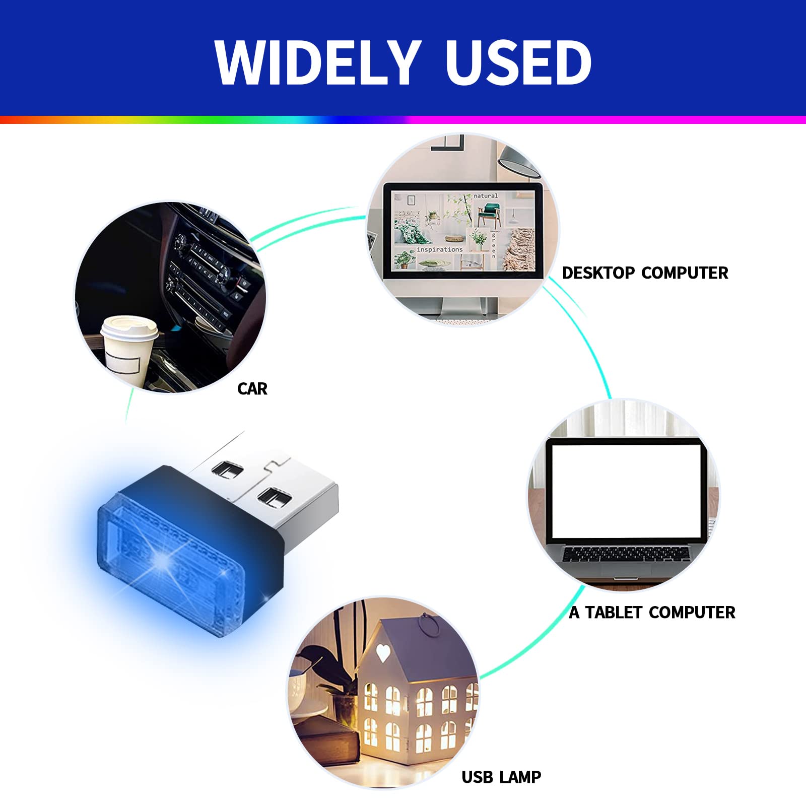 Miytsya 4 Pcs Usb-Led Car Interior Atmosphere Lamp, Night Led Decoration Mini Usb Light, Ambient Lighting Kit, Charging For Interior Led Lights (Ice Blue)