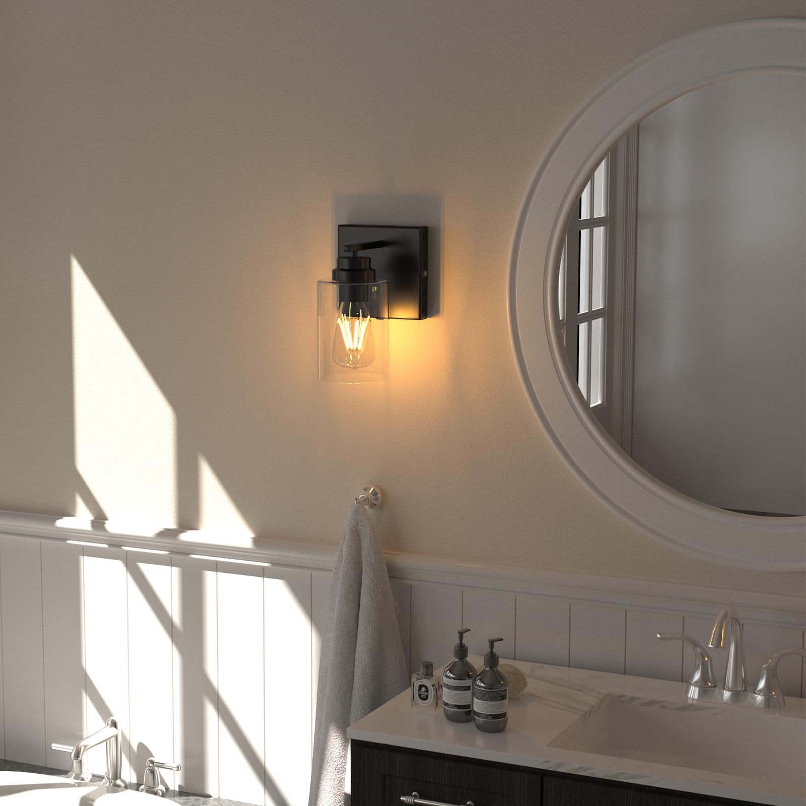 ThyFenno Dimmable Battery Operated Wall Sconce Set of Two, Touch Control, Black, Glass, Model TF-1T T2L