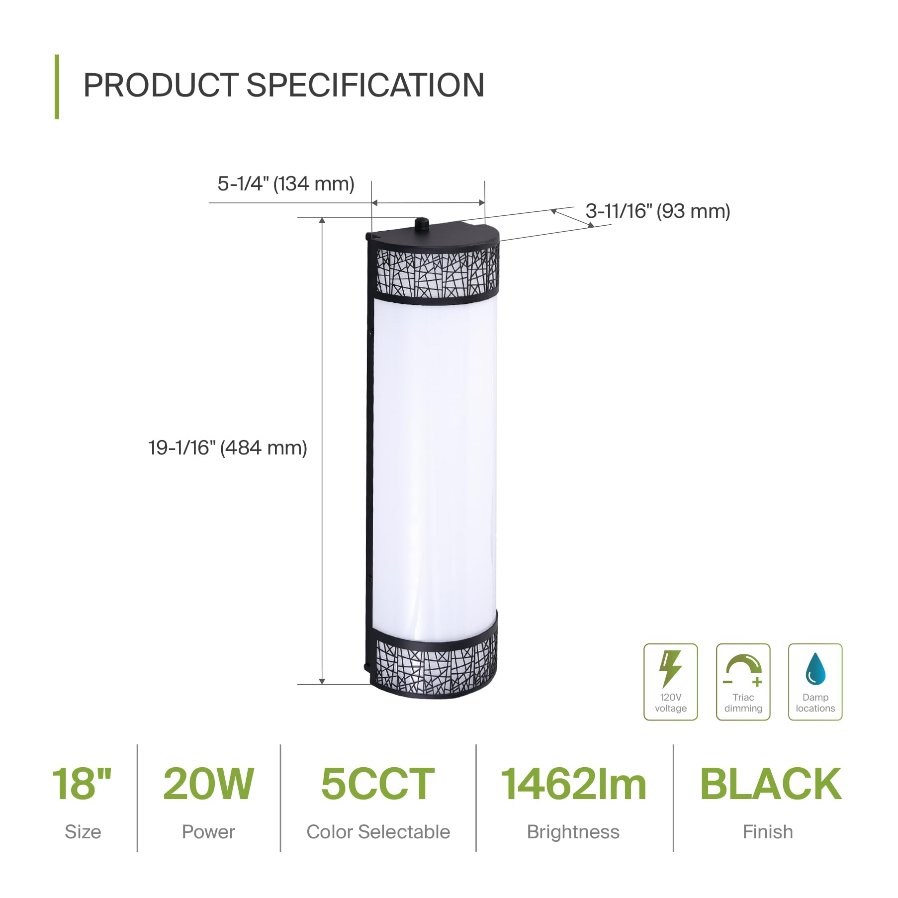 ASD 18 Inch LED Bathroom Vanity Light - Dimmable 20W, Adjustable 2700K-5000K, Matte Black, 4 Pack, Model A-LVF-LF18