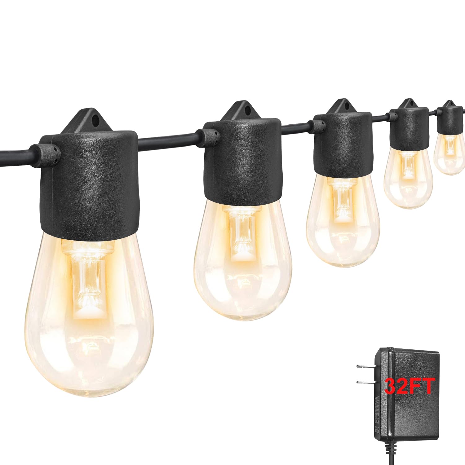 GANA Outdoor String Lights, 48FT Music Flash RGBW, 12V Low Voltage, Shatterproof Bulbs, Heavy Duty Wire, IP65 Waterproof