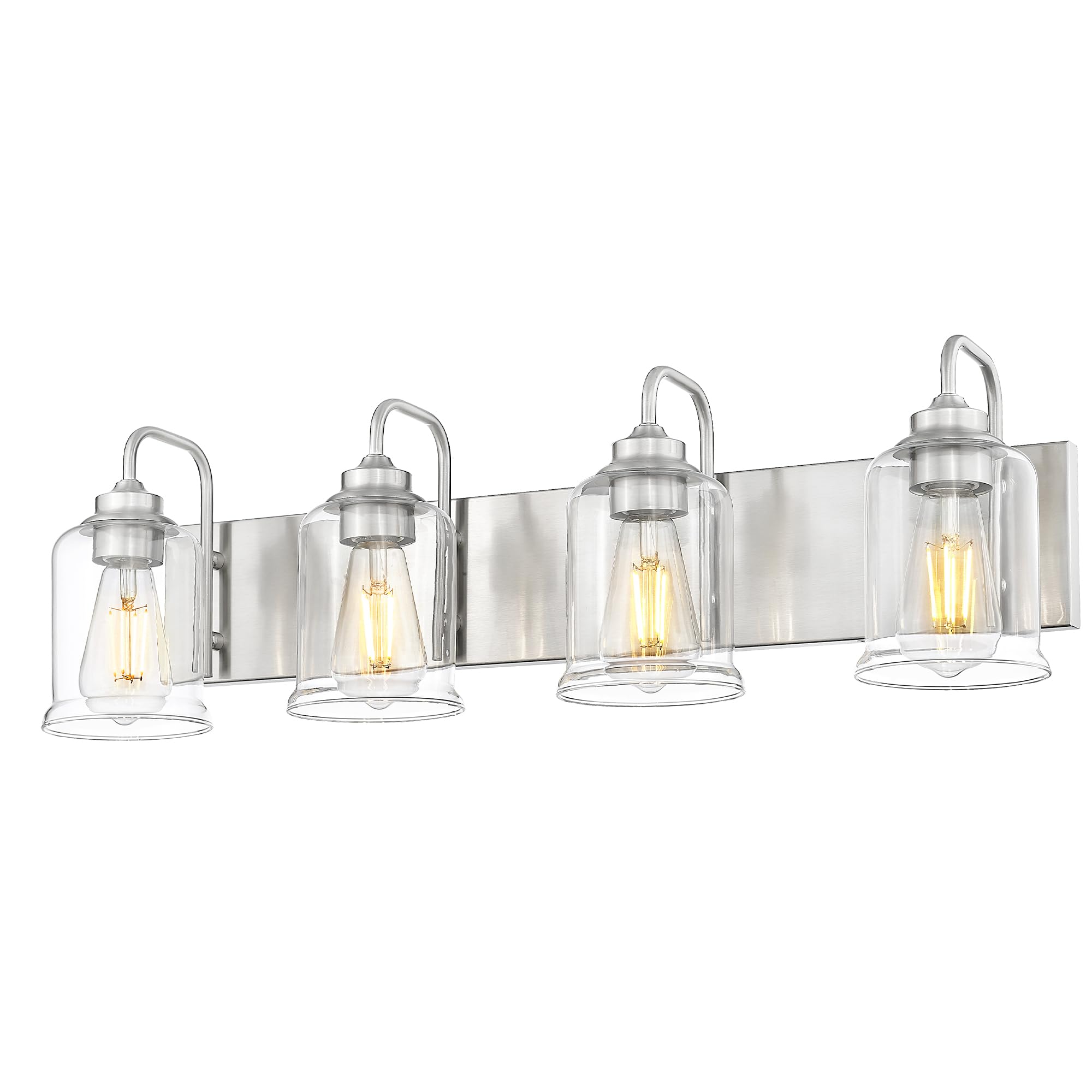Zeyu 28.5 Inch Bathroom Wall Light Over Mirror, 4-Light Vanity Lighting Fixture, Brushed Nickel Finish With Clear Glass Shade, Z