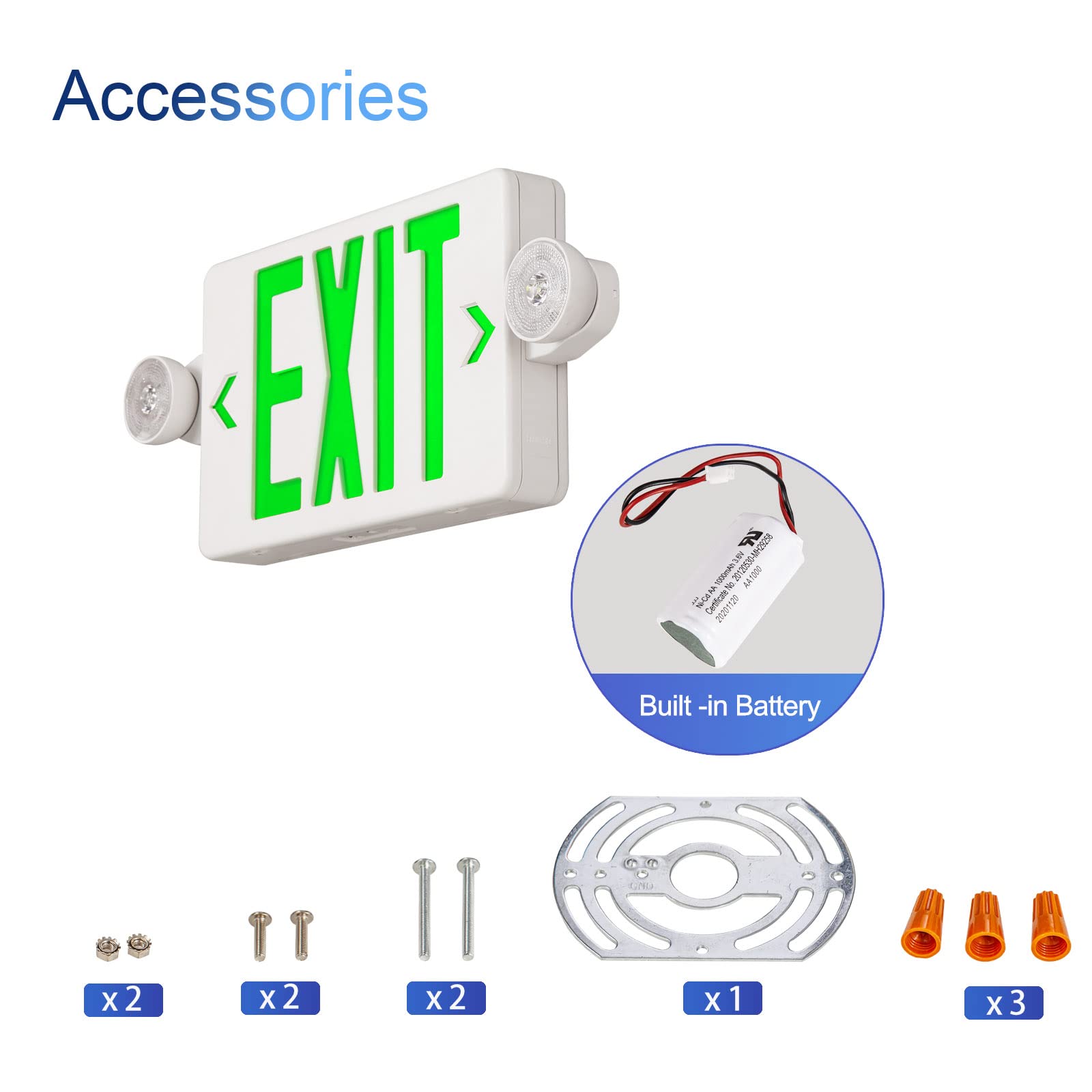 Gzruiyang Exit Sign With Emergency Lights Green, Led Emergency Exit Light With Battery Backup, Ul 924 Certified, Ac 120/277V, Co
