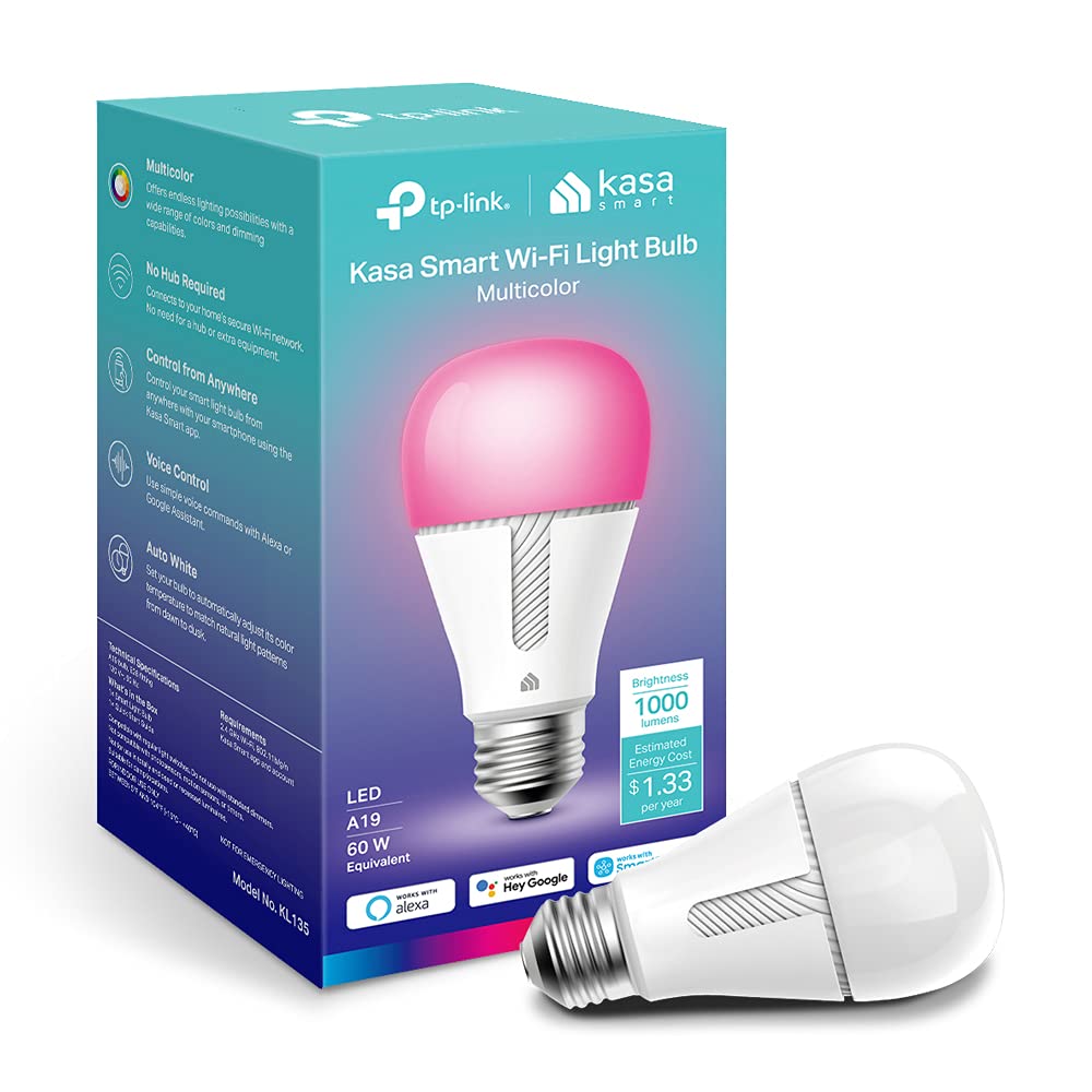 Kasa Smart Light Bulbs, 1000 Lumens High Brightness, 16M Color Changing, Dimmable Smart Wifi Light Bulb, Compatible With Alexa A