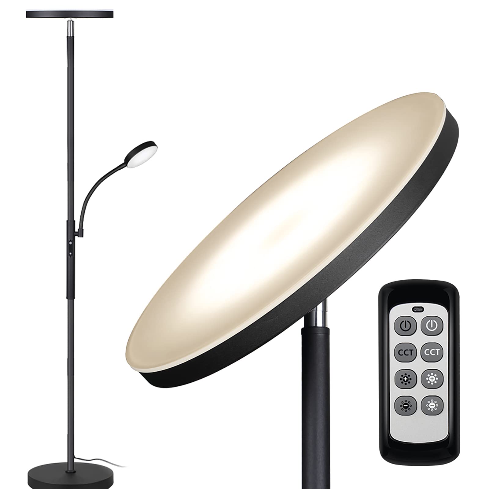 Dimunt Floor Lamp LED Floor Lamps for Living Room Bright Lighting, 27W/2000LM Main Light and 7W/350LM Side Reading Lamp, Adjusta