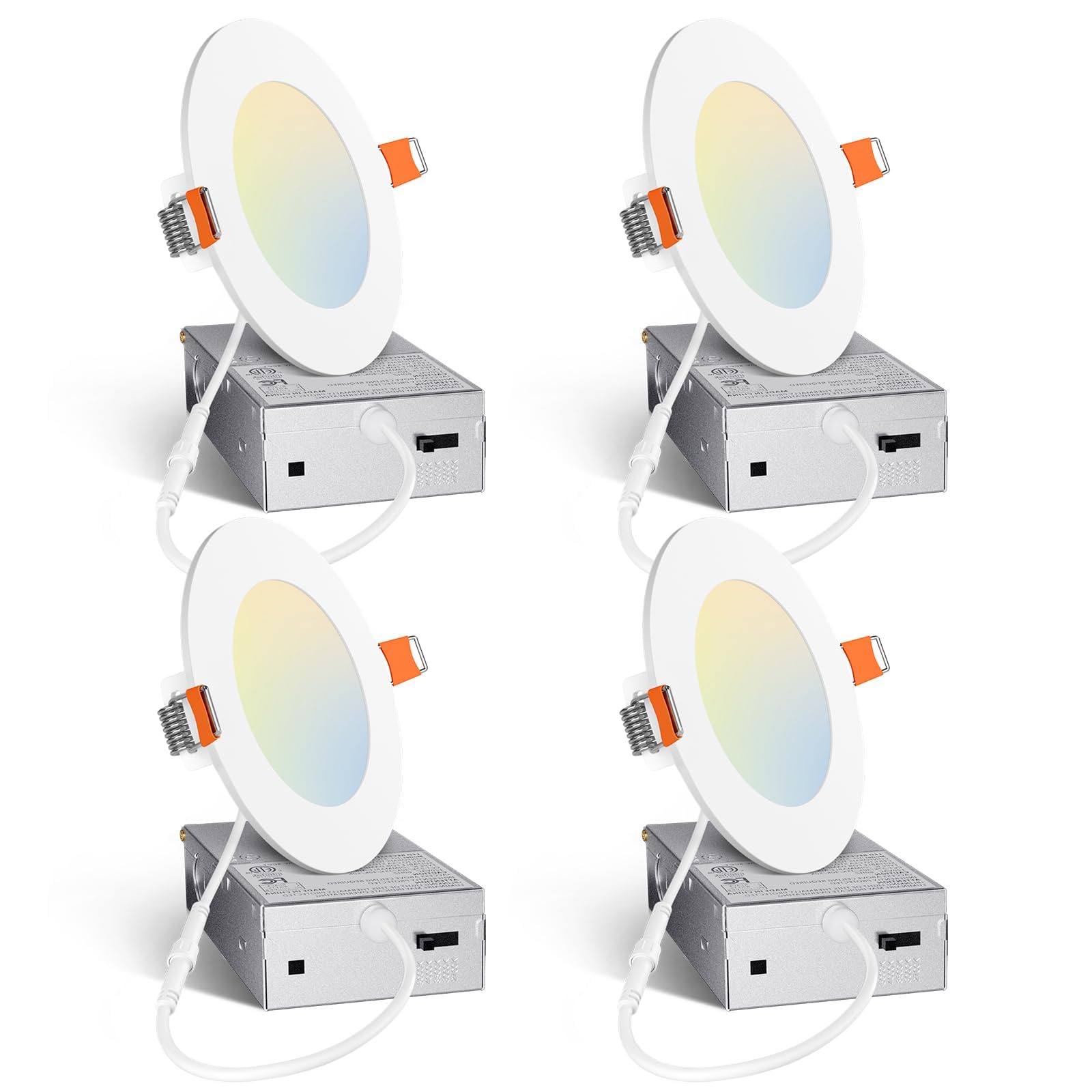 Amico 12 Pack 6 Inch 5CCT Ultra-Thin LED Recessed Light with Junction Box, 2700/3000/3500/4000/5000K & 6/9/12W Selectable, 12W=1