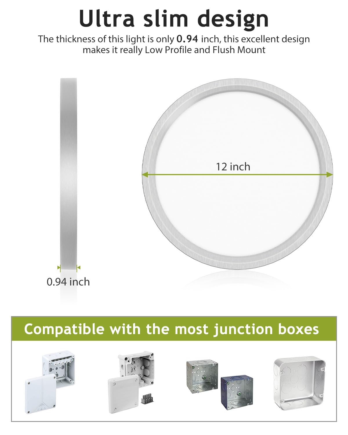 Hepside 1Pack Flush Mount Led Ceiling Light Fixture Brushed Nickel, 12Inch 28W, Dimmable 3000K-4500K-6000K 3 Color Selectable Ceiling Lamp 3200Lm Low Profile Ceiling Light For Kitchen Bedroom Hallway