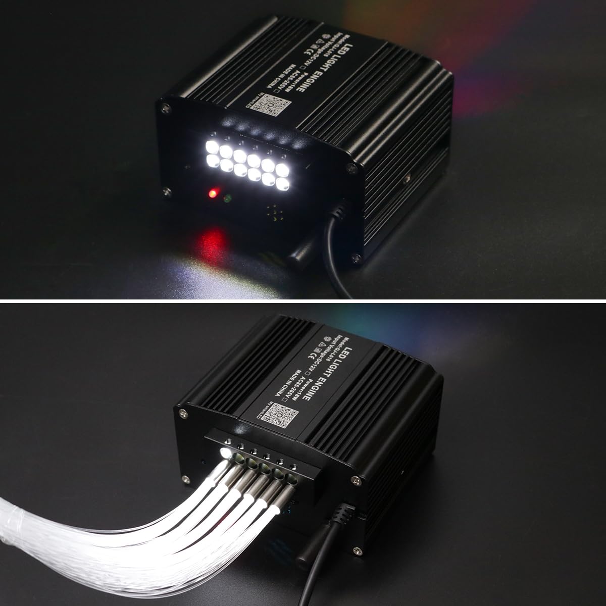 AZIMOM Dual Color 18W Twinkle Fiber Optic Starlight Box, Sound Activated, Pure White Meteor, RGBW Light for Car/Home, Model LS-88, Black