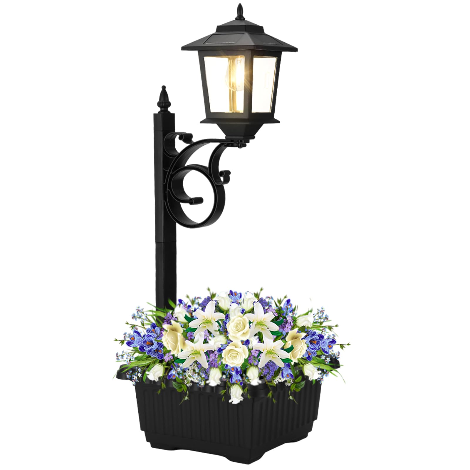 Melunar Outdoor Flower Pots and Solar Lamp Post Lights, Waterproof, Warm White, Model FOL010