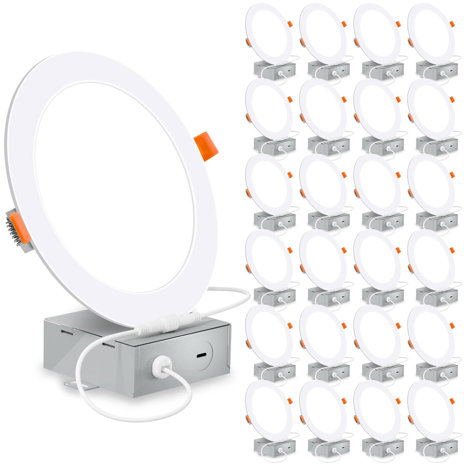 6 Inch Ultra-Thin Led Recessed Lighting With Junction Box, 3000K Warm White Canless Wafer Downlight, 12W=110W Eqv, Dimmable Led Ceiling Lights, Brightness 850Lm, Etl Certified, 24 Pack
