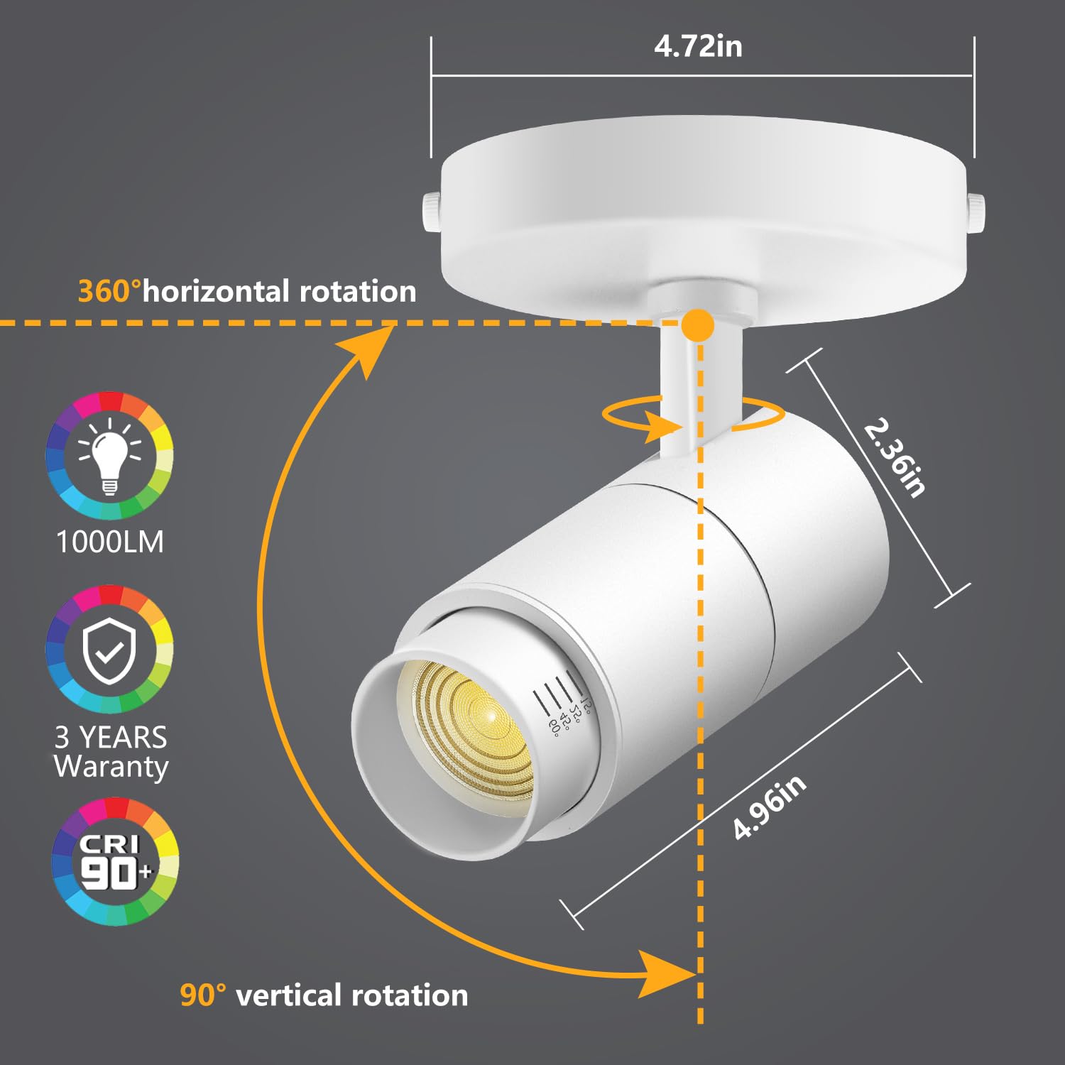 Vanoopee 3-Color Adjustable Led Ceiling Spotlight, Dimmable 10W, 1000Lm, White