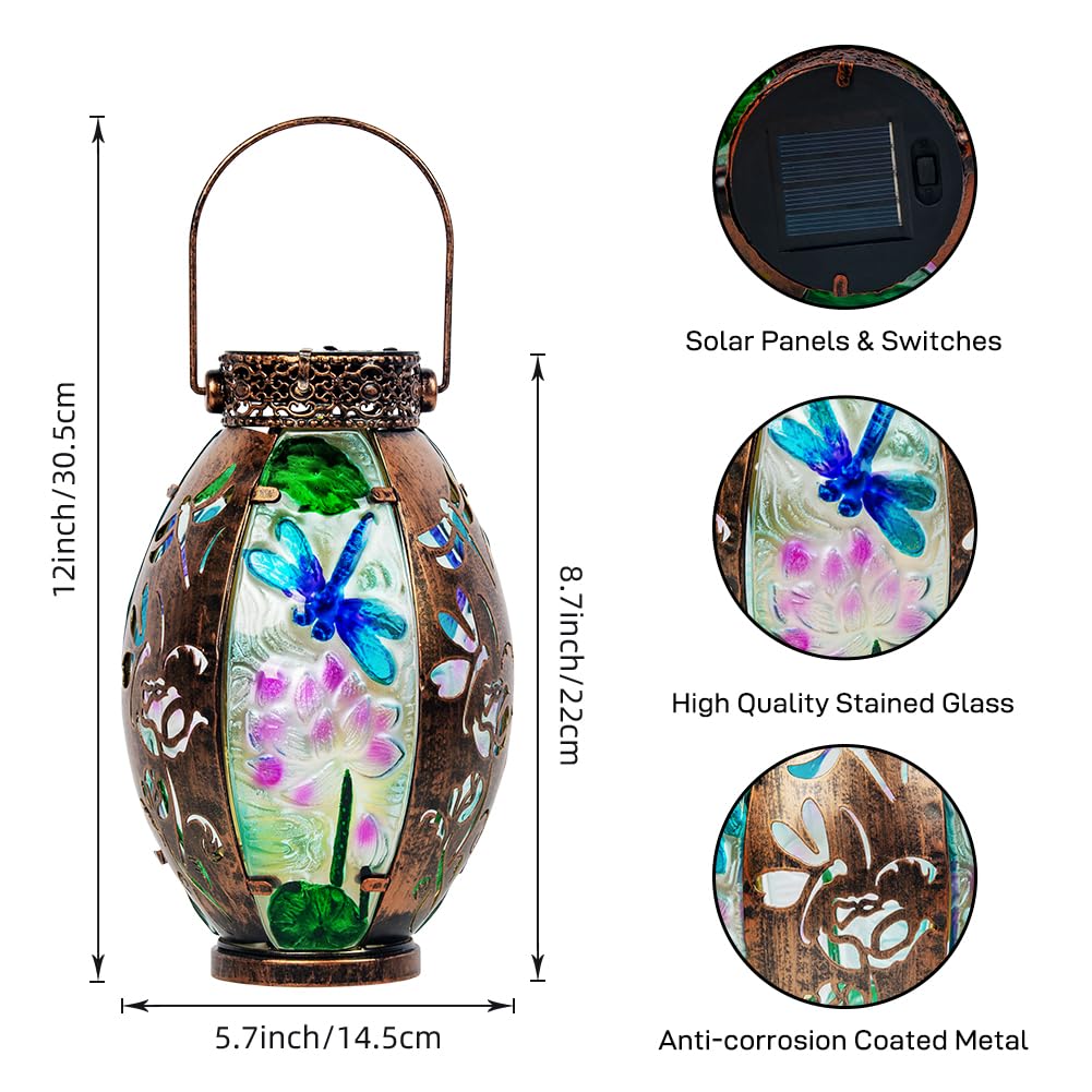 Vewogarden Dragonfly Solar Lantern - Waterproof Led Hanging Light For Patio, Yard & Garden Decor
