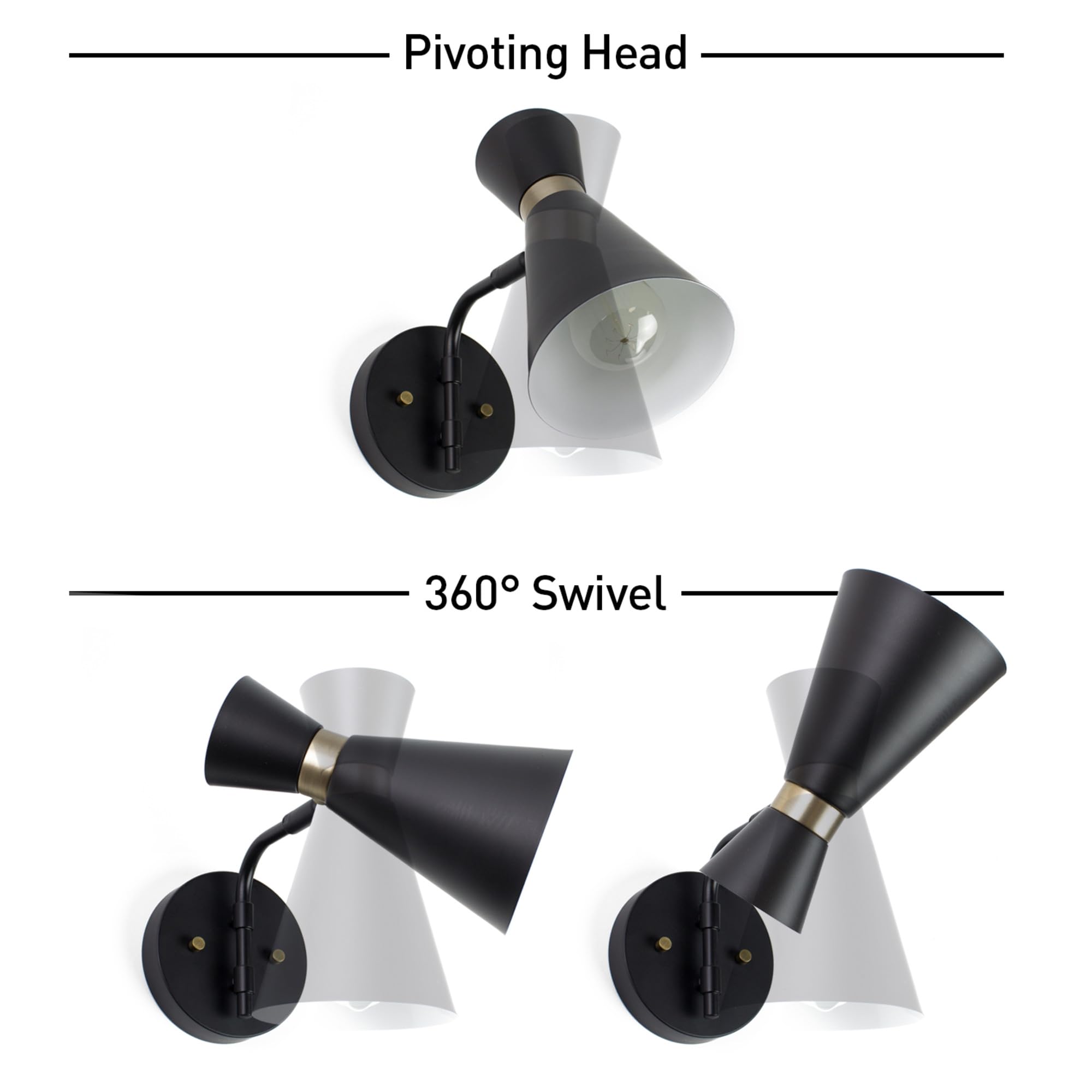 GLOBE Electric 65855 Belmont Wall Sconce, 1-Light, Satin Black with Gold Accents, No Size