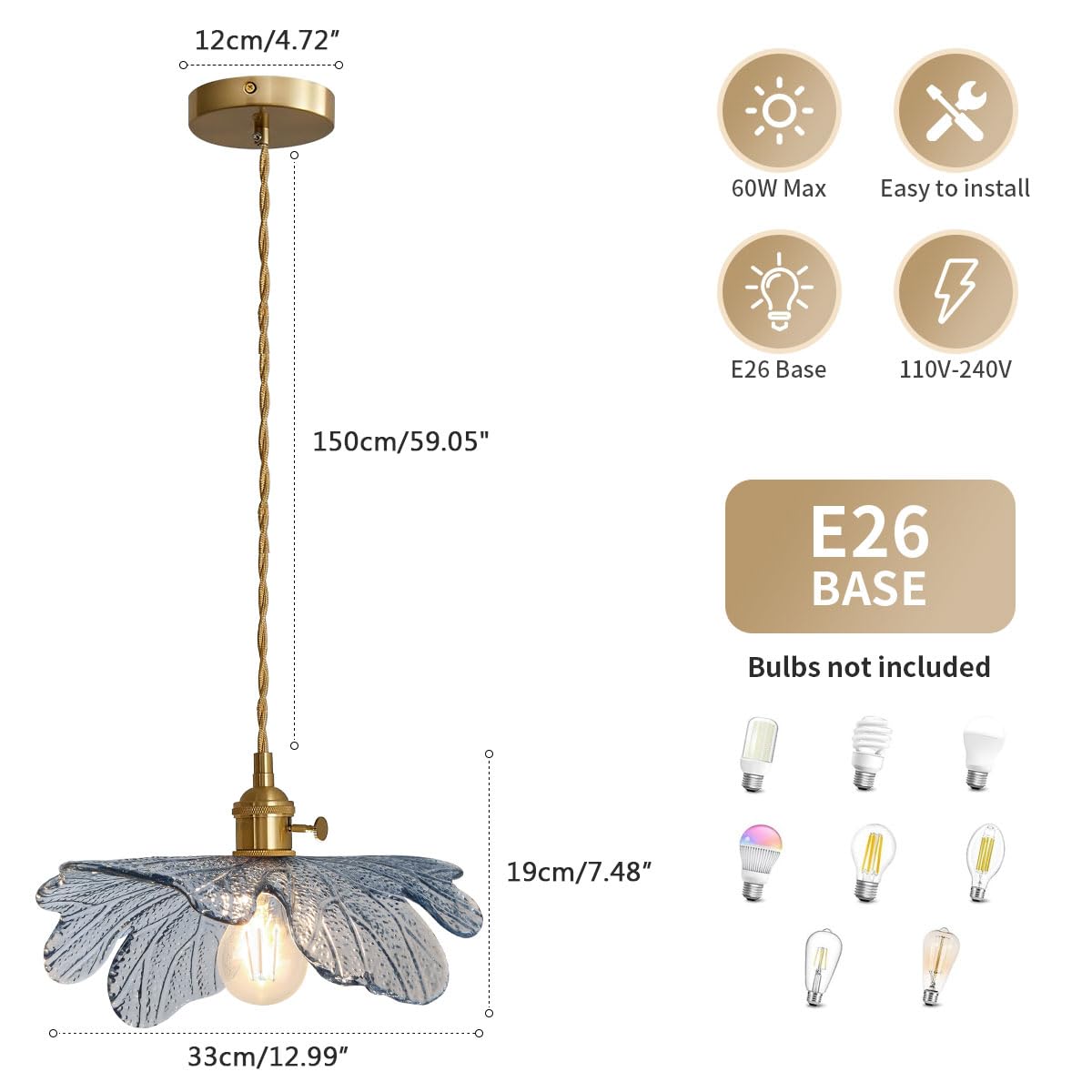 Vintage Pendant Light Glass Pendant Light Brushed Brass Pendant Light Fixtures Farmhouse Pendant Lighting With Blue Glass Shade