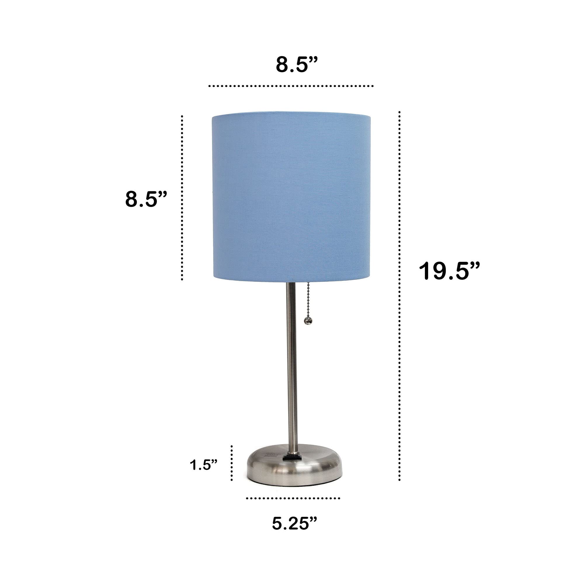 Creekwood Home 19.5&quot; Metal Table Lamp - Brushed Steel With Blue Drum Shade, Contemporary Design