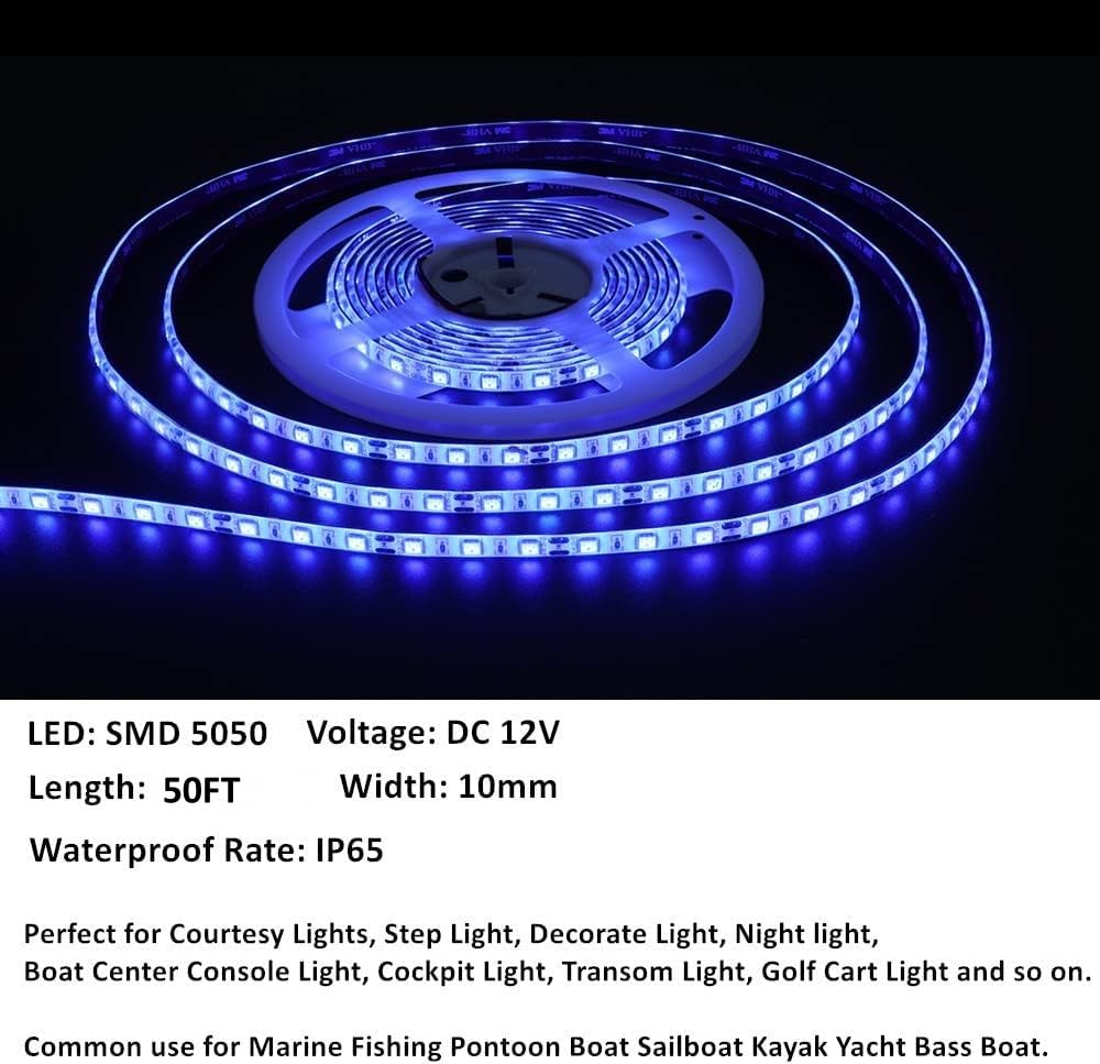 Vbakor 50FT LED Boat Lights - 12V Waterproof Blue Strip Light for Pontoon & Night Fishing, Model LMT38RDK3
