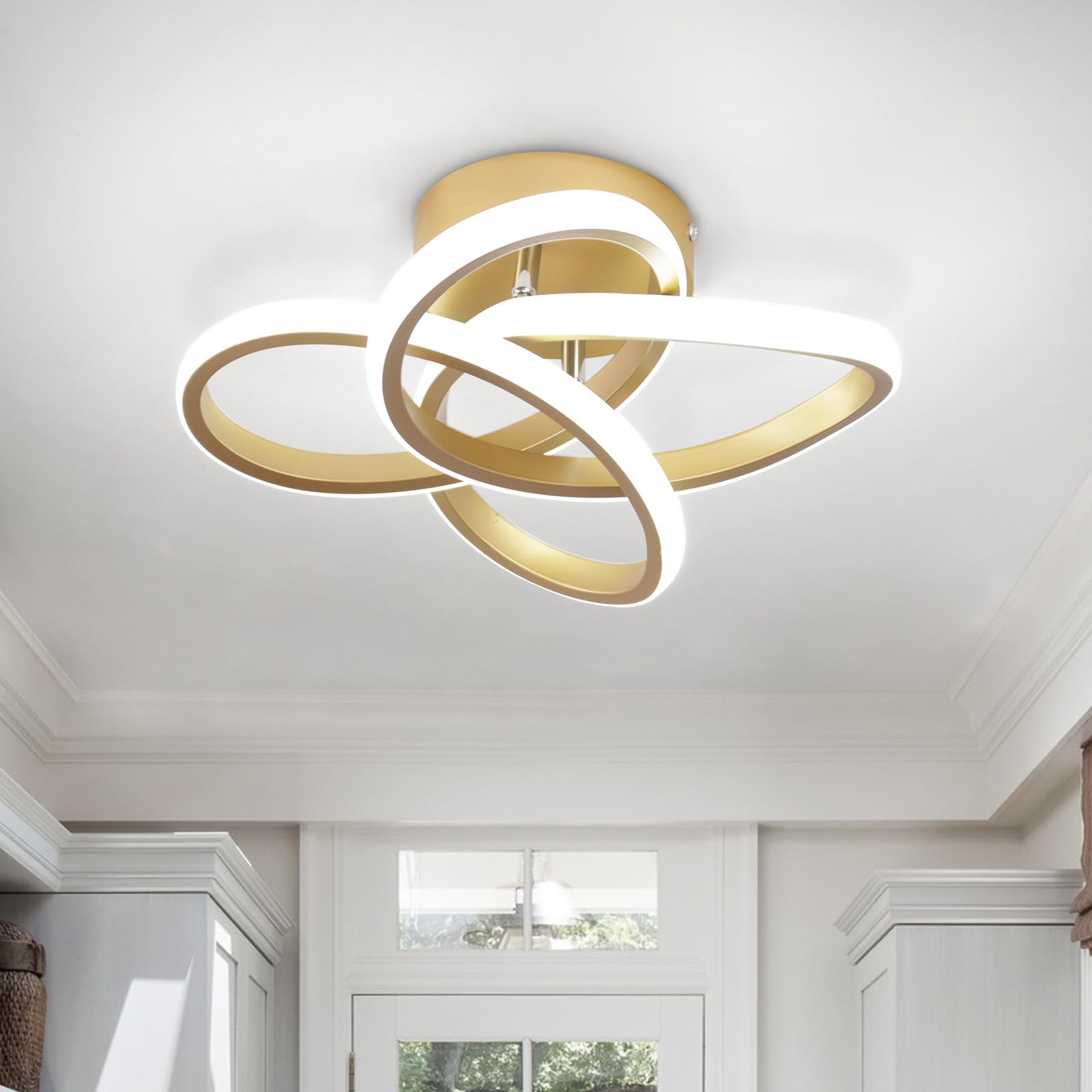 CANEOE Gold Led Hallway Light, 6000K Modern Led Ceiling Light Fixture, Small Close to Ceiling Light for Hallway Corridor Closet 