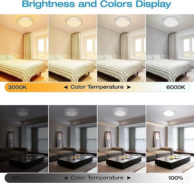 OOWOLF LED Ceiling Light 40W Dimmable 15.4in Modern Fixture 3000-6000K White CT033