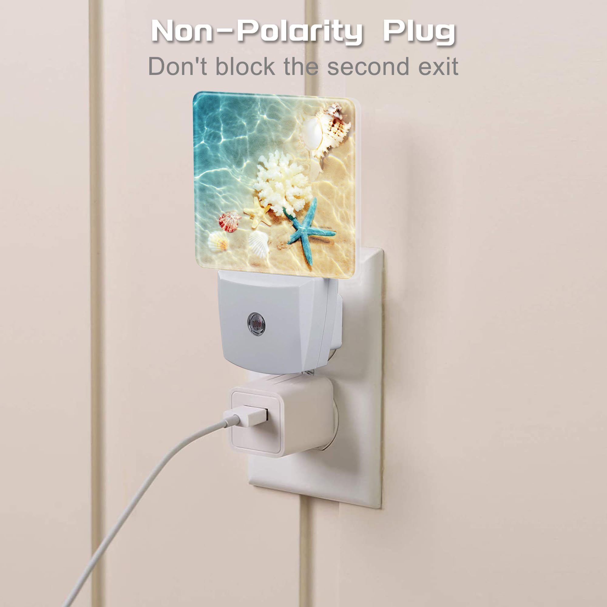 Sndheke Starfish Seashells And Coral Night Light, Summer Beach Sea Water Marine Life Dusk To Dawn Plug In, 0.5W Energy Saving Sl