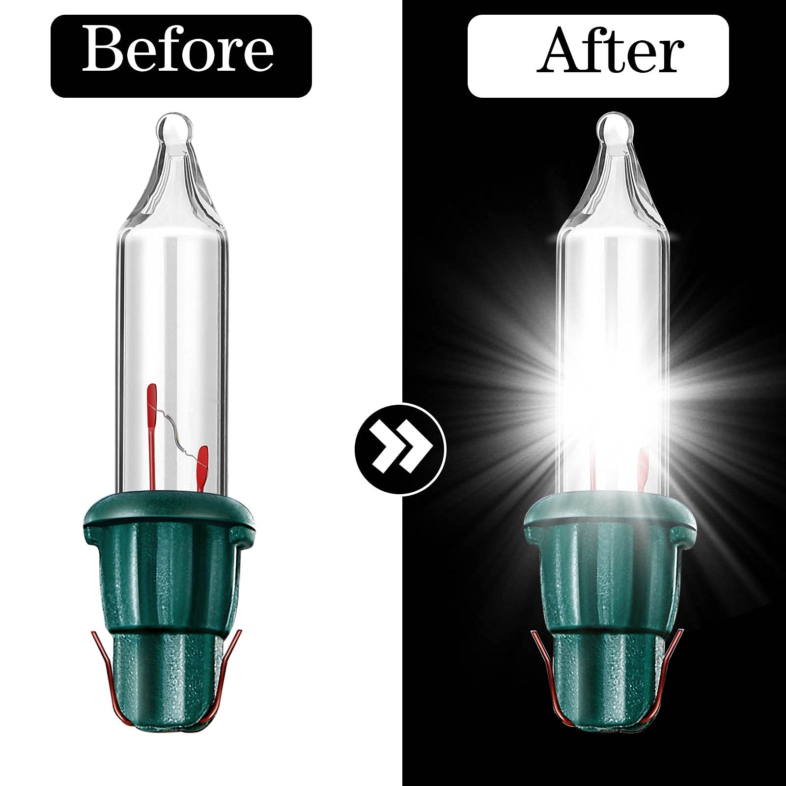 Mudder 200 Pieces 2.5V Replacement Christmas Tree Light Bulbs 50/100/150/200 Count Mini Incandescent Wire String Light Replacement Bulbs For Xmas Tree Decoration (Green Base With Warm White Bulb)