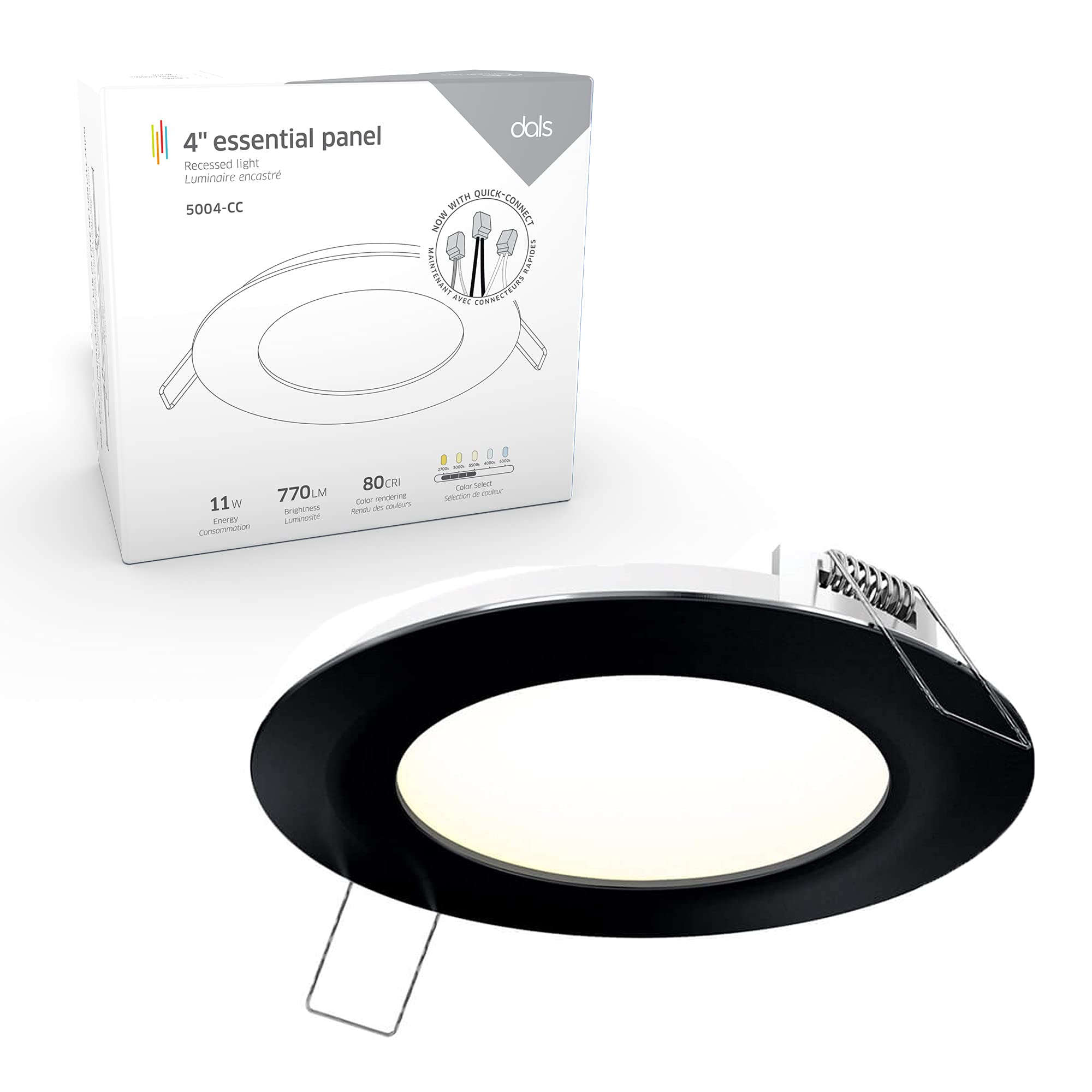 Dals 4 Inch Round Recessed Panel Light With Junction Box/Driver | Cct Color Selectable 2700K, 3000K, 3500K, 4000K, 5000K | 11W,