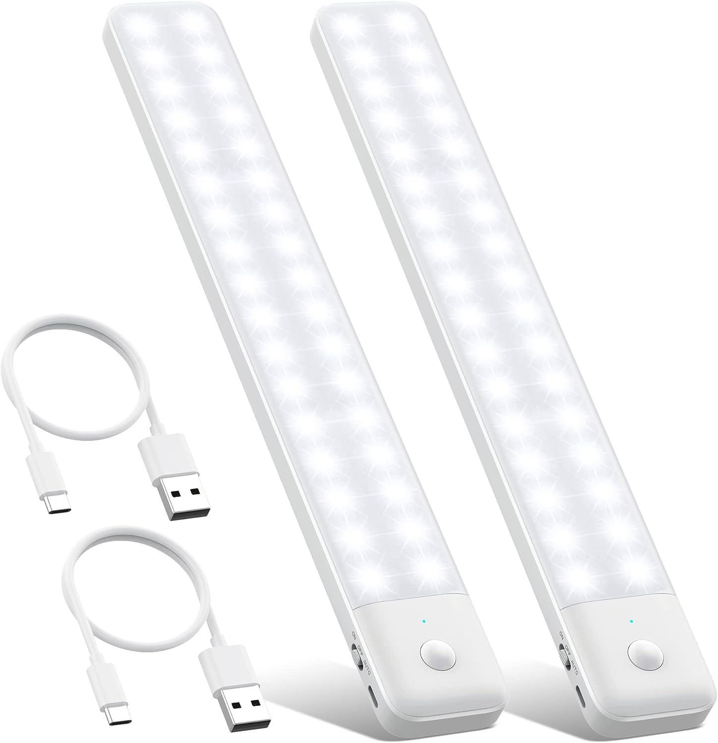 Qtshine 80Led Motion Sensor Under Cabinet Light, Usb C Rechargeable, 12.6&quot; Battery Powered, White