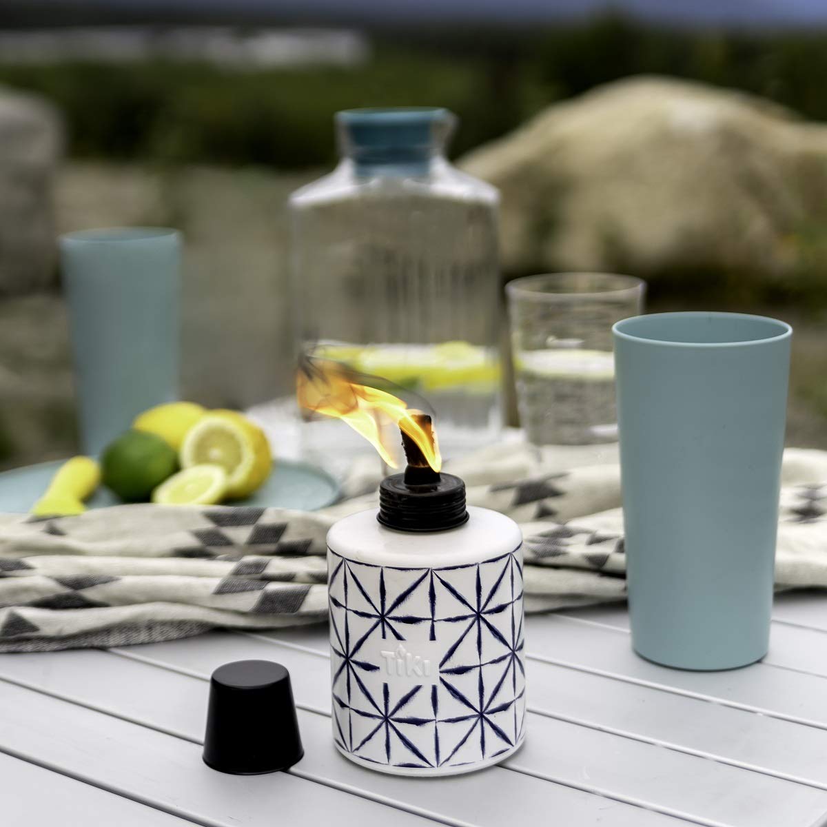 Tiki Glass Tie-Dye Tabletop Torches, 3-Pack - Decorative Outdoor Tiki Torches For Patio, Backyard & Garden - Portable Tabletop C