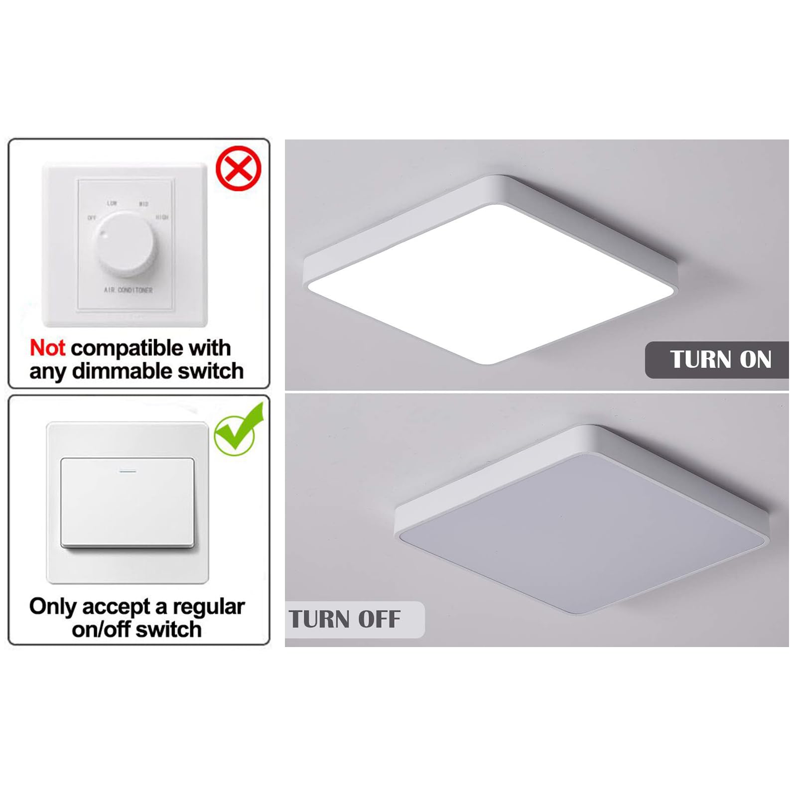 Ganeed Led Flush Mount Ceiling Light 15.7 Inch 36W Modern Ceiling Lamp Square 6500K Cool White Lighting Fixture For Living Room/Kitchen/Bedroom/Dining Room White