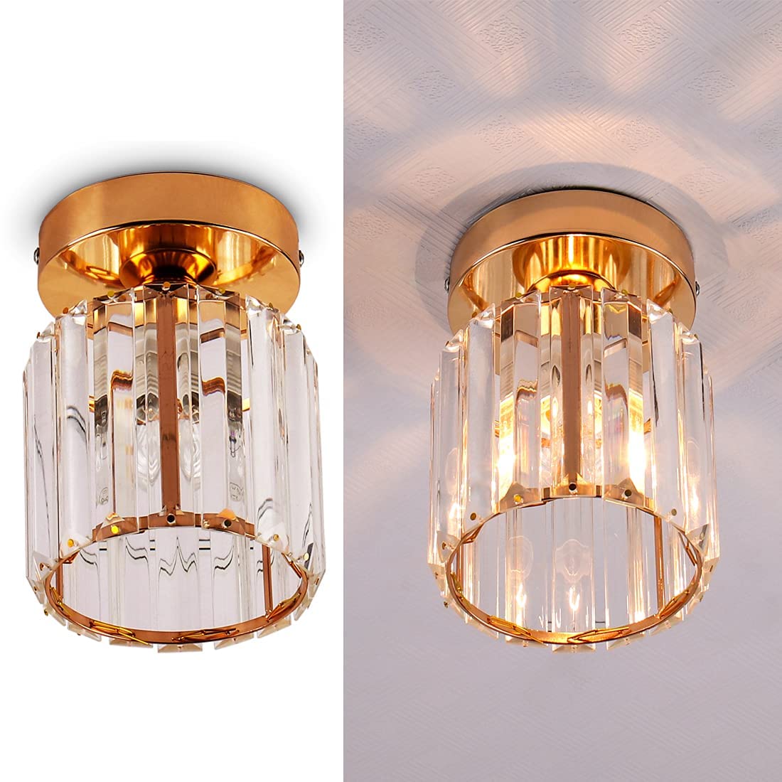 FRIXCHUR Crystal Ceiling Light Mini Crystal Chandelier Modern Ceiling Lamp Close to Ceiling Lighting Fixture for Hallway Kitchen