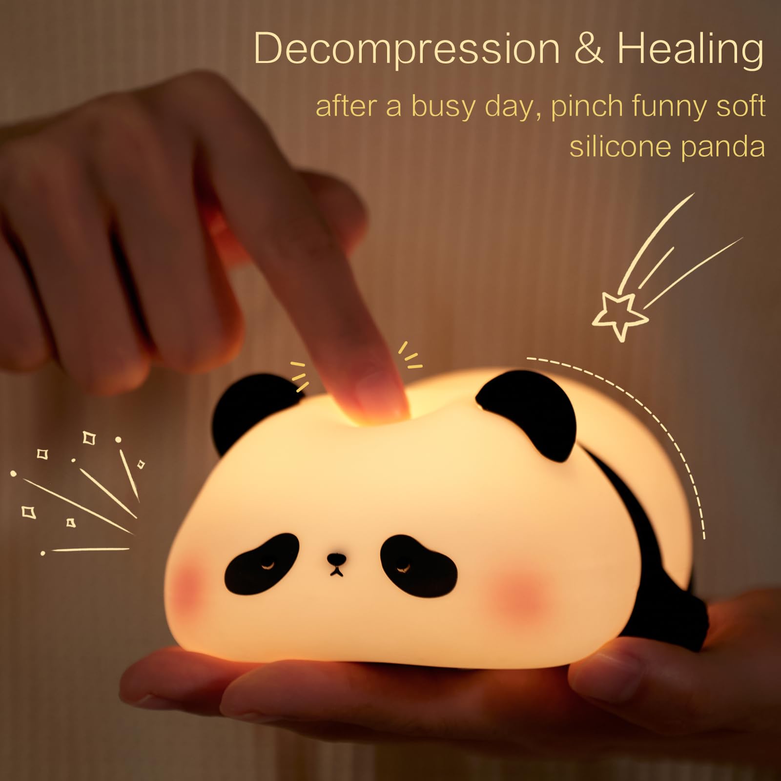 Yr Yrhh-Pet Panda Cute Night Light  Led Panda Lamp  Dimmable Novelty Animal Light  Food Grade Silicone Squishy Nightlight  Light Up Desk Decor For Bedroom College Dorm  Boys Girls Cute Pandas Gifts