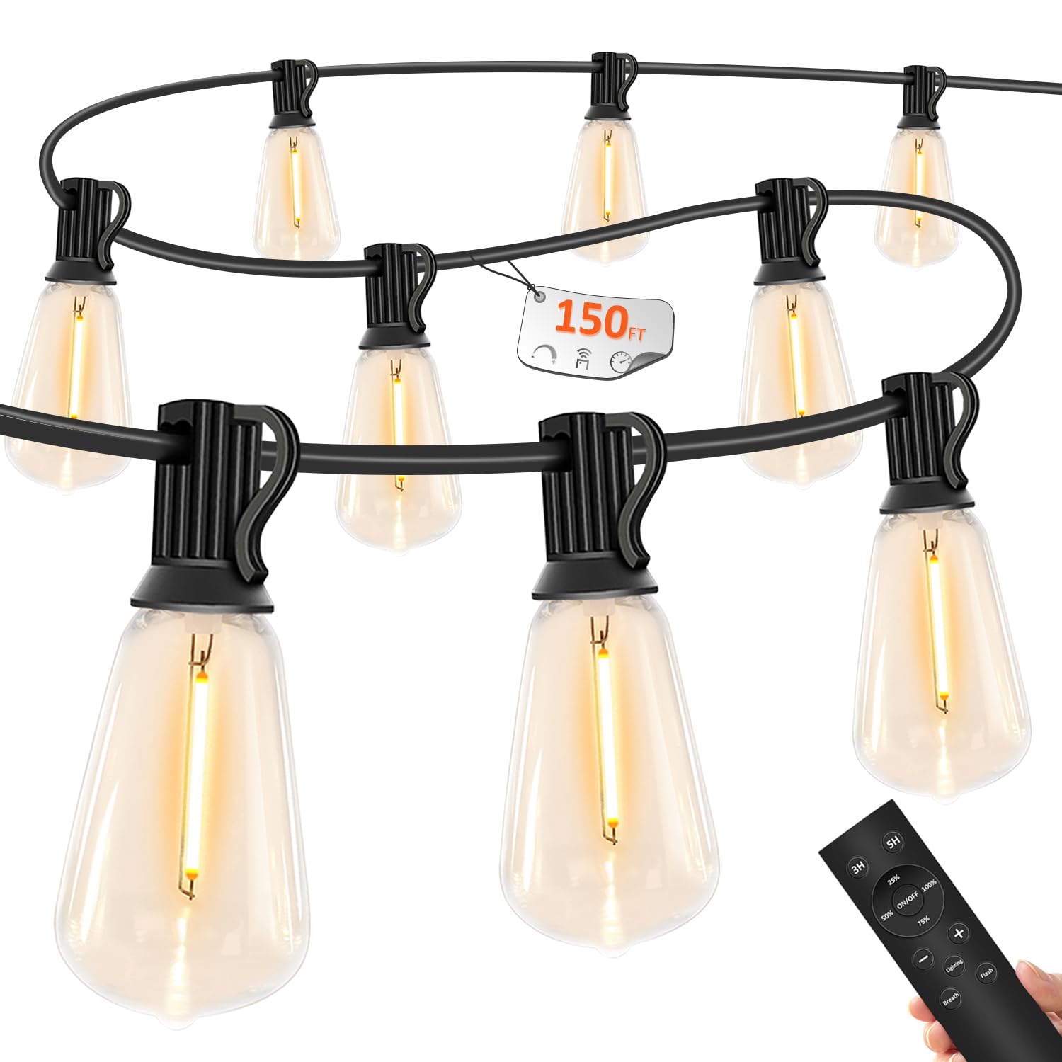 YOYONACY 150 FT Outdoor String Lights for Outside - LED Patio Lights Waterproof with Dimmer Remote - Hanging Lights Shatterproof