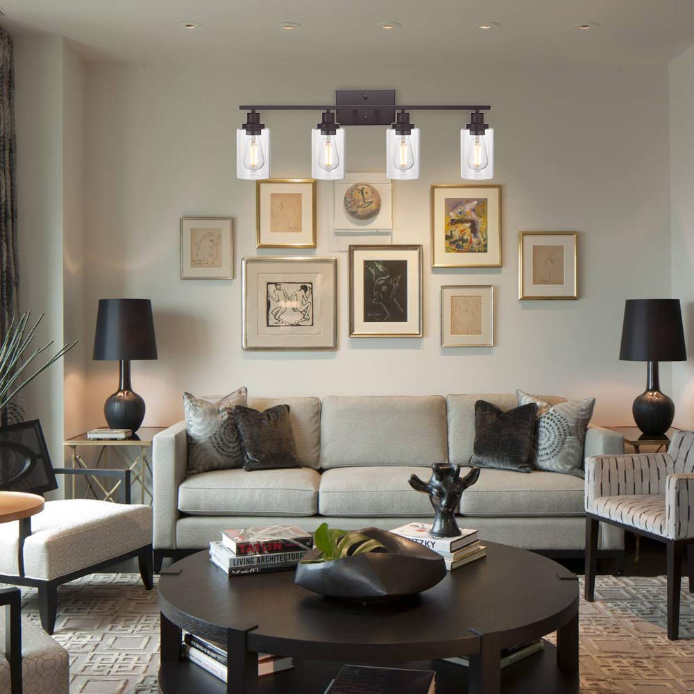 Melucee 4 Lights Wall Sconce Lighting Oil Rubbed Bronze Finished With Clear Glass, Bathroom Vanity Light Fixtures Wall Lights Be