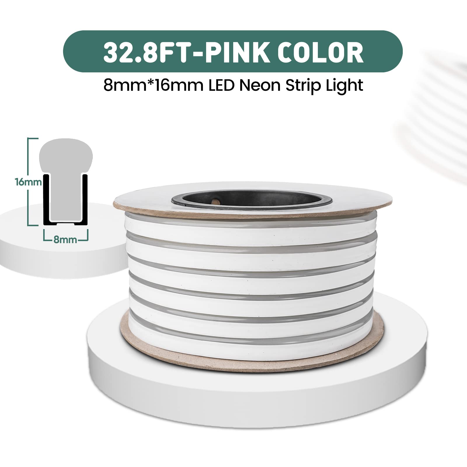 Gzbtech Flexible Led Neon Rope Lights 33Ft Ac 110-120V Waterproof Strip Light  120 Leds/M Cuttable Connectable Neon Lighting For Indoor Outdoor Home Decor/Commercial Building Use-Pink 10M
