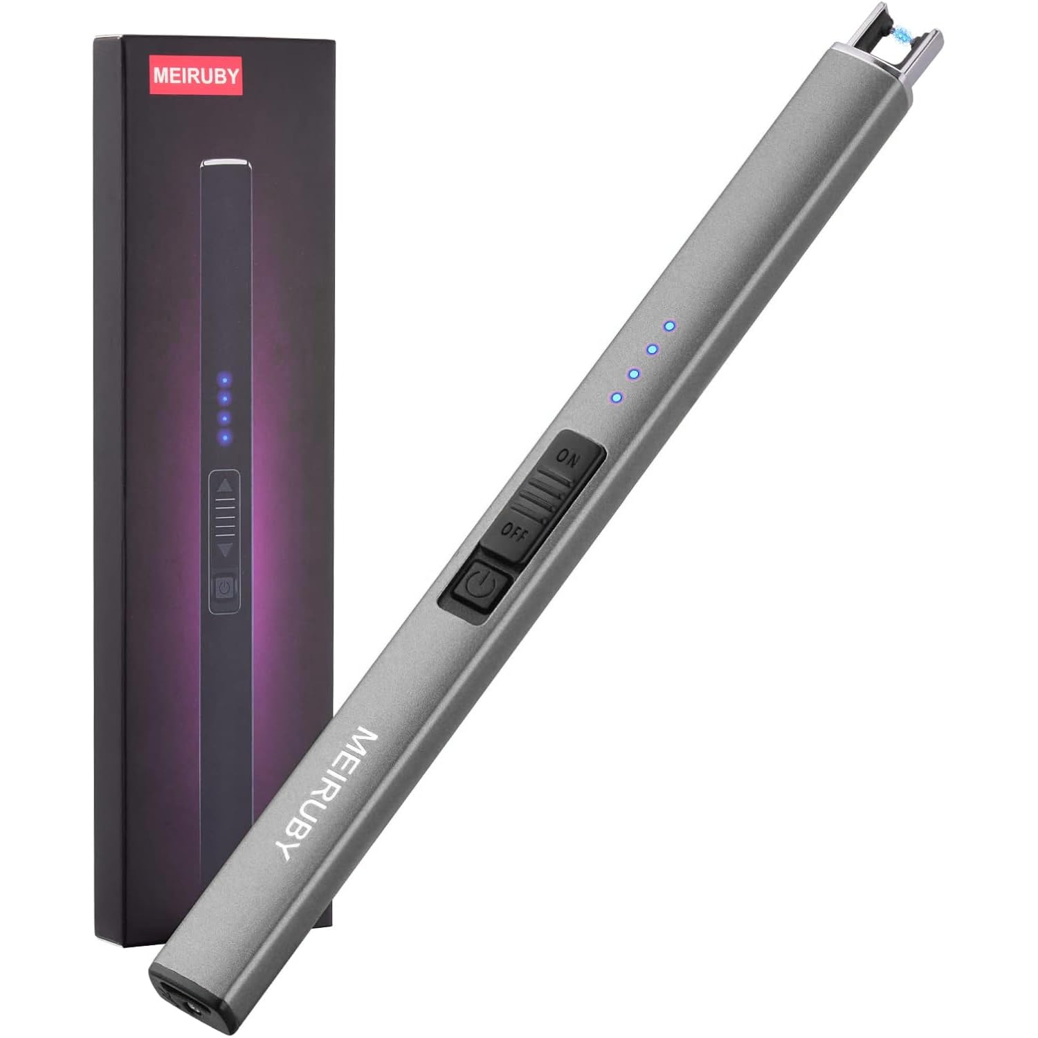 MEIRUBY Electric Candle Lighter, USB Rechargeable, Windproof, Aluminium Alloy, Space Gray, Model M-13