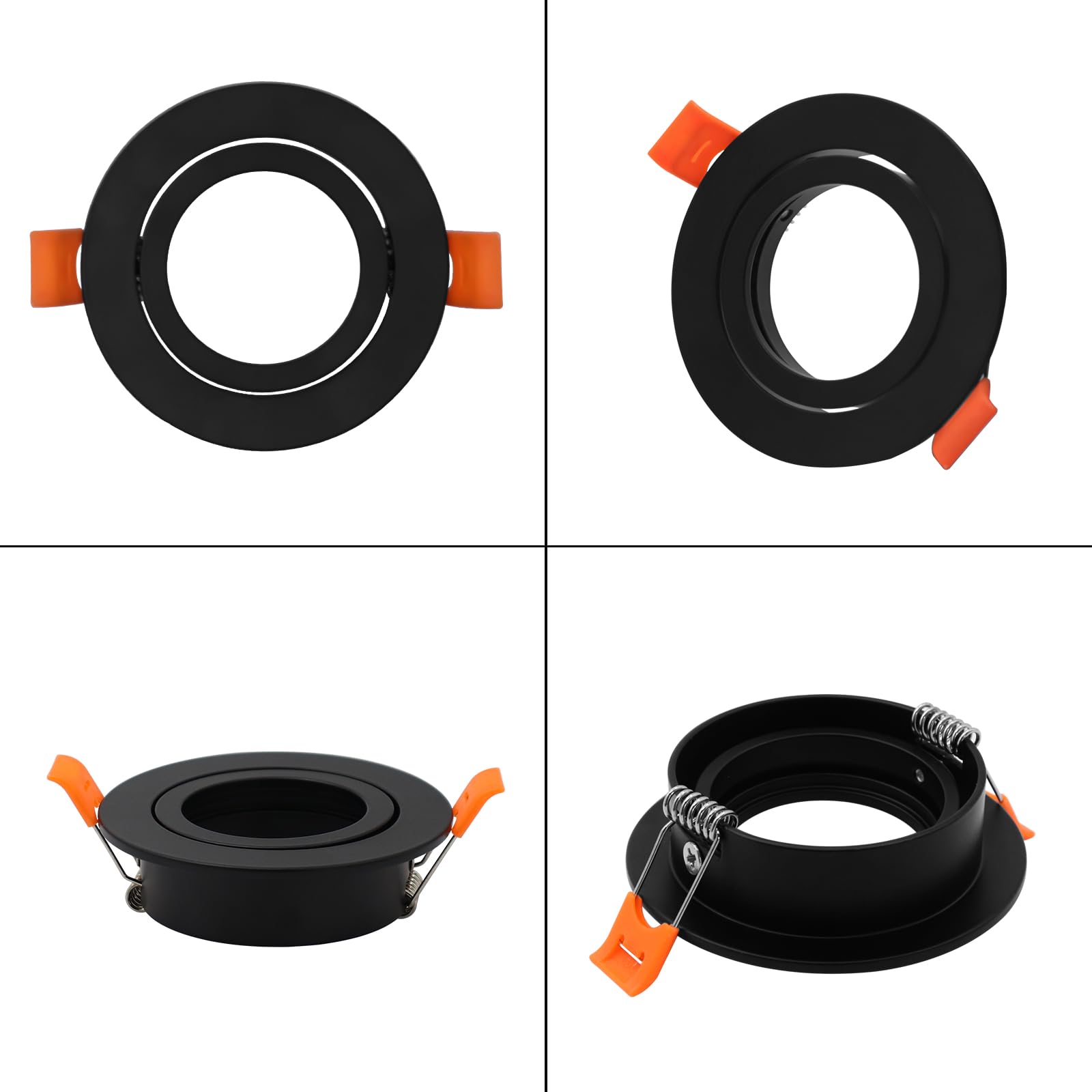Pack Of 10 Black Led Downlights Frame Round Fixture Holders Adjustable Cutout 65Mm With Mr16 Sockets For 1.97In/50Mm Mr16 Gu10 B